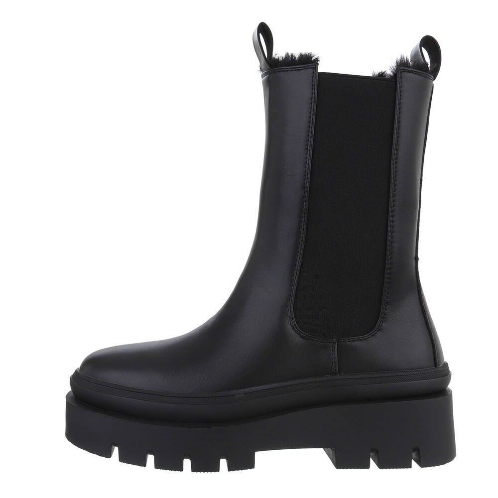 Ital-Design Damen Snowboots Freizeit Snowboots Blockabsatz Plateaustiefeletten in Schwarz