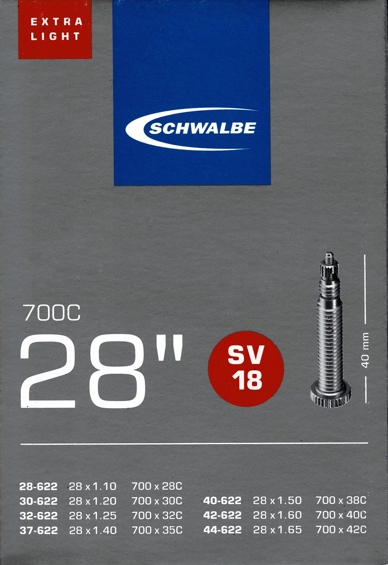 Fahrradschlauch Schwalbe SV 18 28 Zoll Extra Light Schlauch Sclaverand Ventil