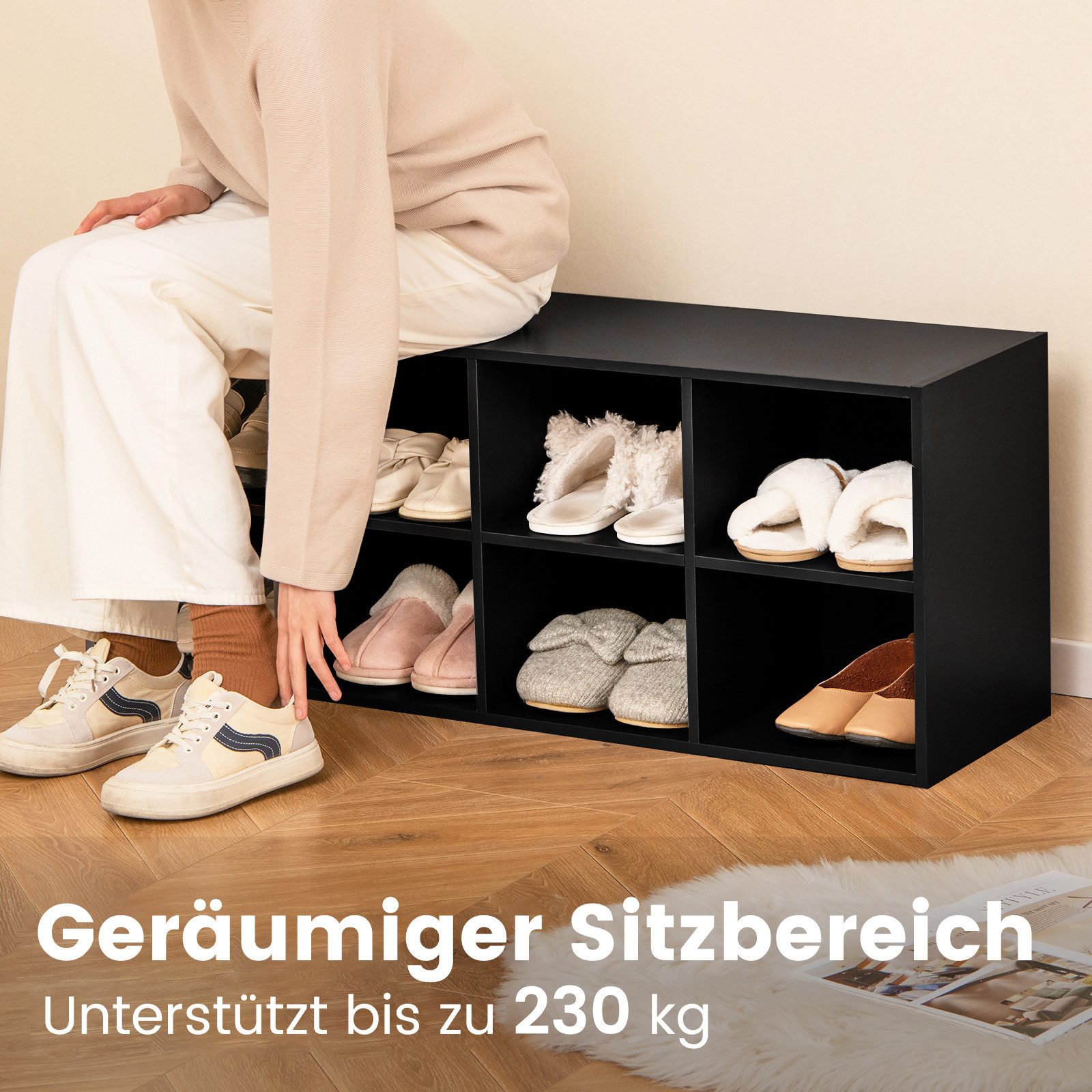 COSTWAY Schuhbank, mit Sitzfläche, Schuhregal mit 8 Fächern, Holz, 230kg günstig online kaufen