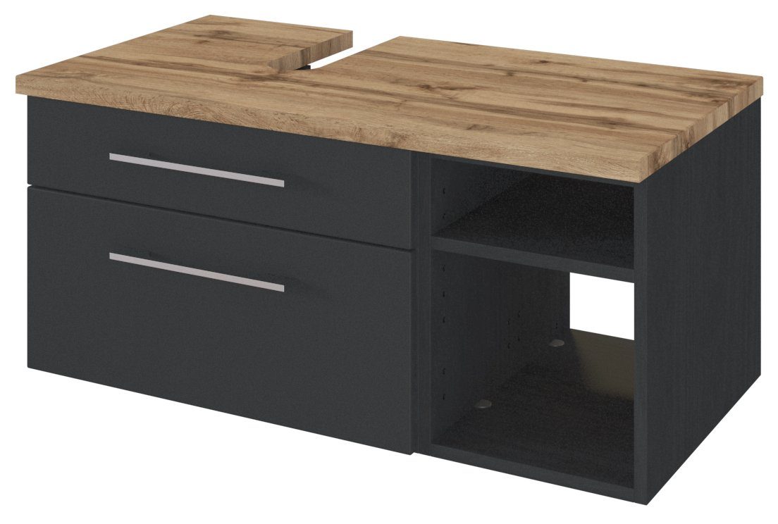 HELD MÖBEL Unterschrank Unterbeckenschrank Davos 90 cm (links) graphit/matt grau