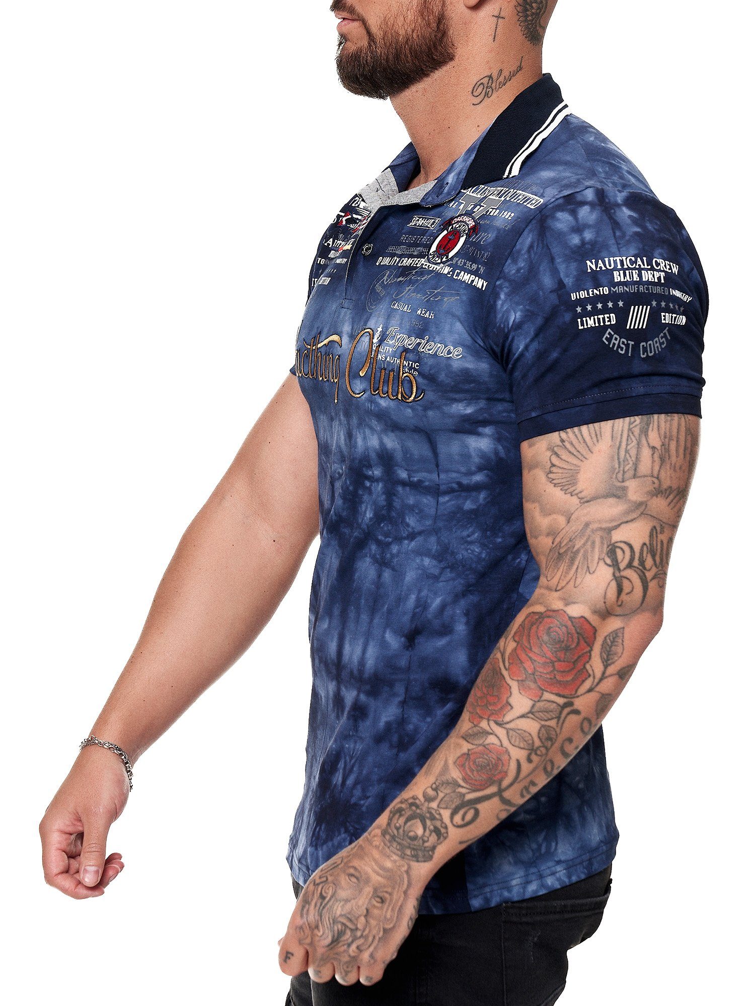 Freizeit Fitness Casual Polo Navy (Shirt Tee, TS-3581 1-tlg) Kurzarmshirt OneRedox T-Shirt