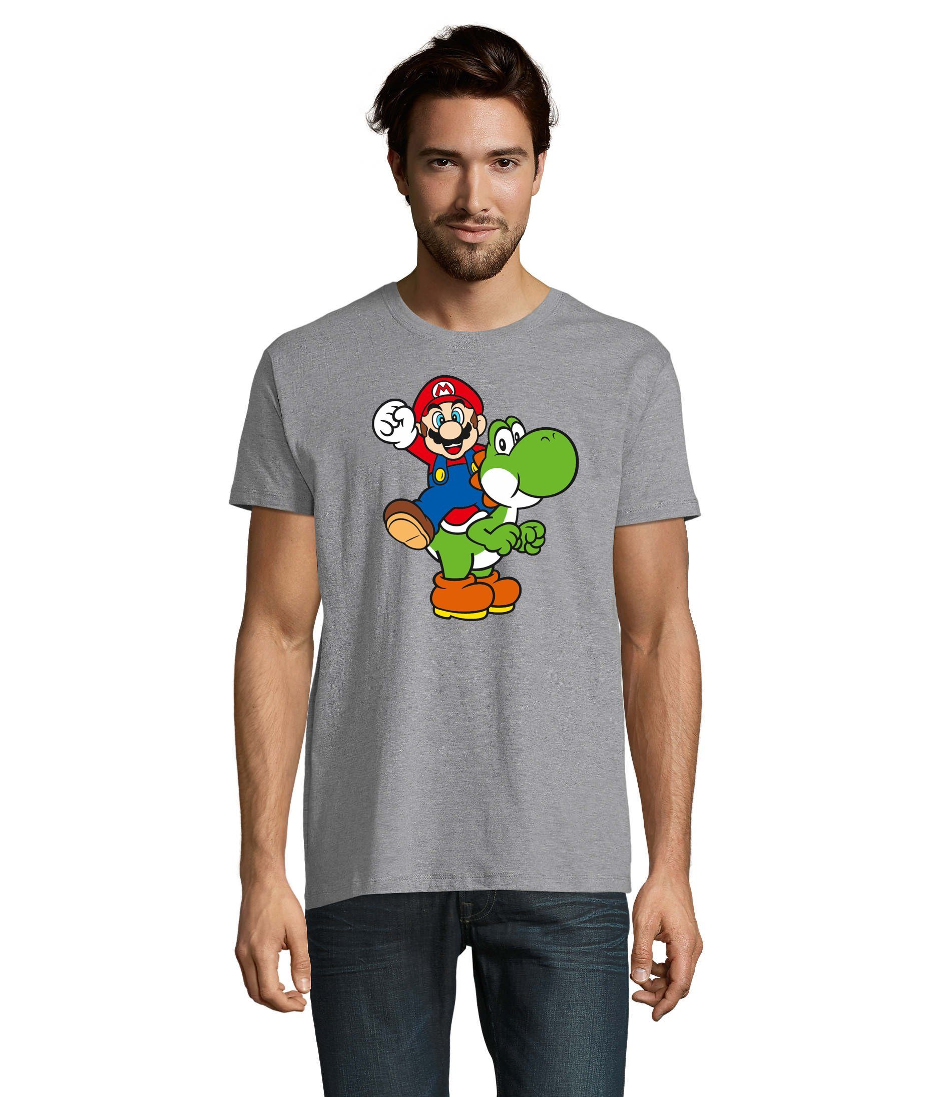 Blondie & Brownie T-Shirt Herren Yoshi & Mario Konsole Super Nintendo Luigi Grau