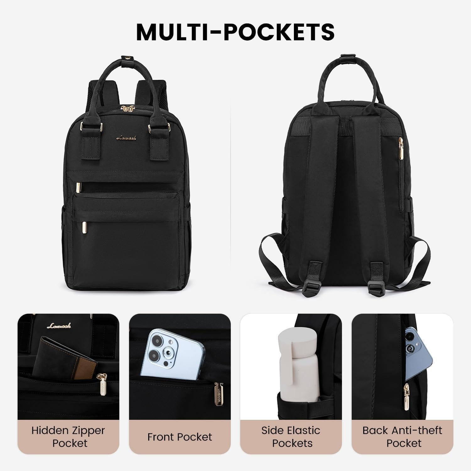 LuxusKollektion Schulrucksack Schulrucksack Mädchen 14 Zoll Laptop Rucksack wasserdicht Schwarz