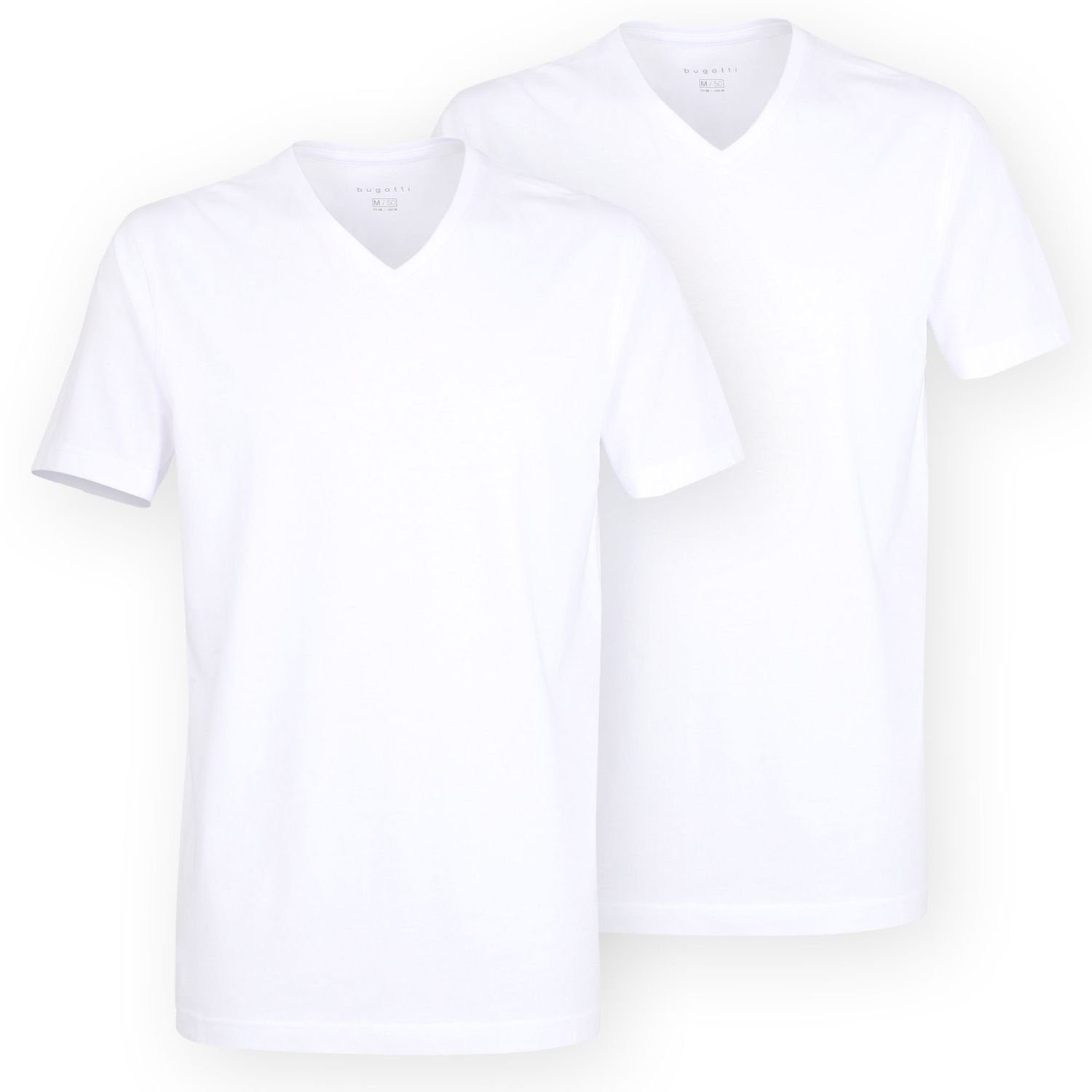 Pack T-Shirt V-Ausschnitt, 100% im 2er (2-tlg) bugatti pflegeleicht, Weiß Baumwolle