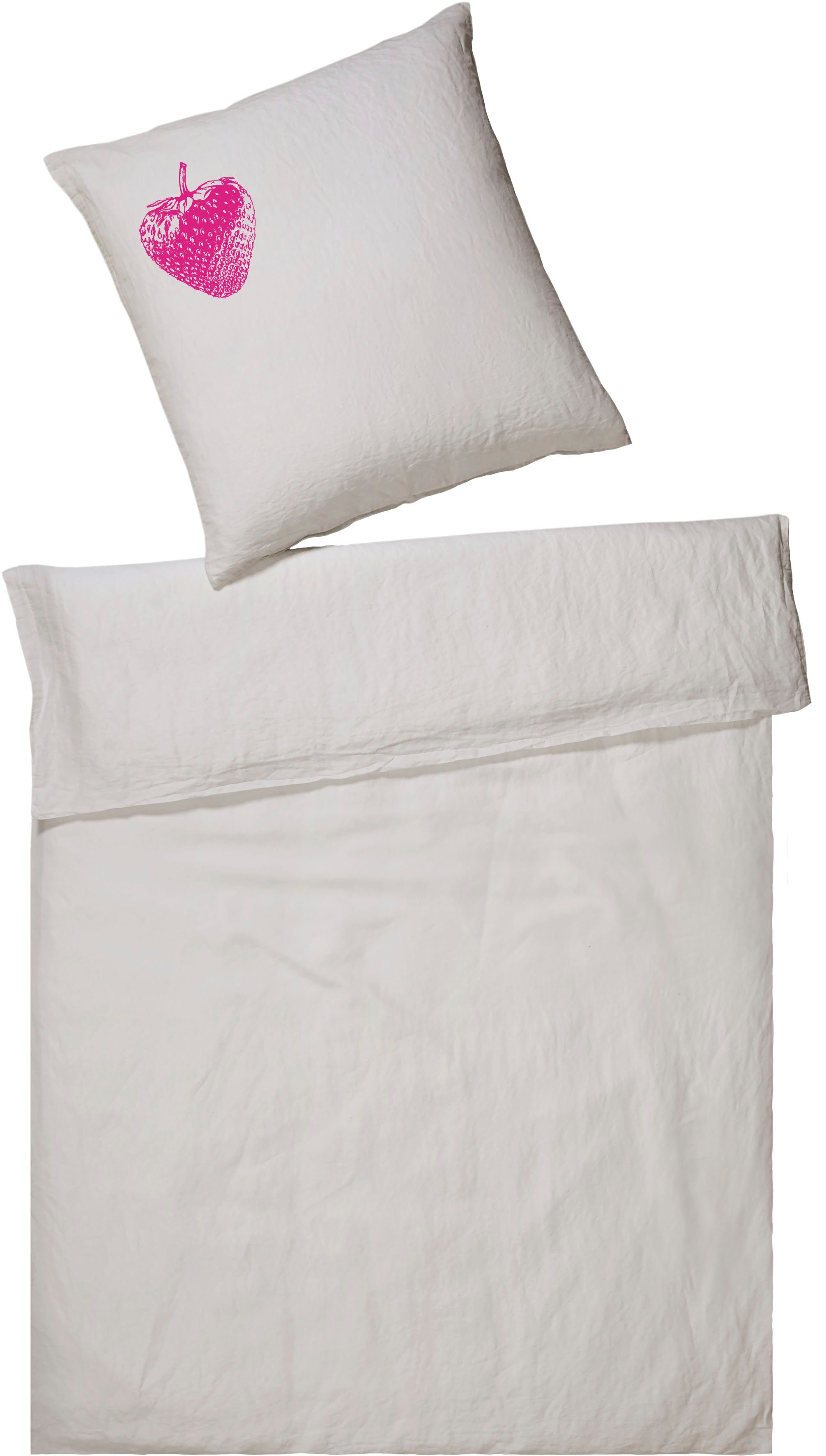 Elegante Bettwäsche Erdbeere, Halbleinen, 2 teilig, angenehmes Hautgefühl
