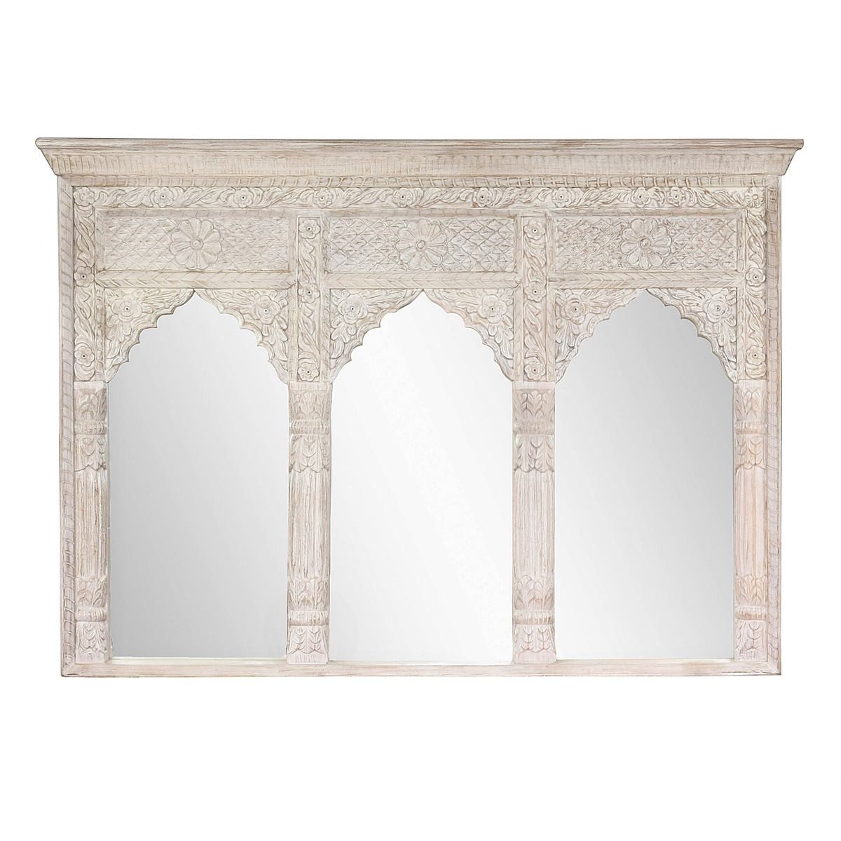 Oriental Galerie Wandspiegel Wandspiegel Triptychon Whitewash Indien 140 cm (1-St), 3 Teiliger Spiegel Wandspiegel
