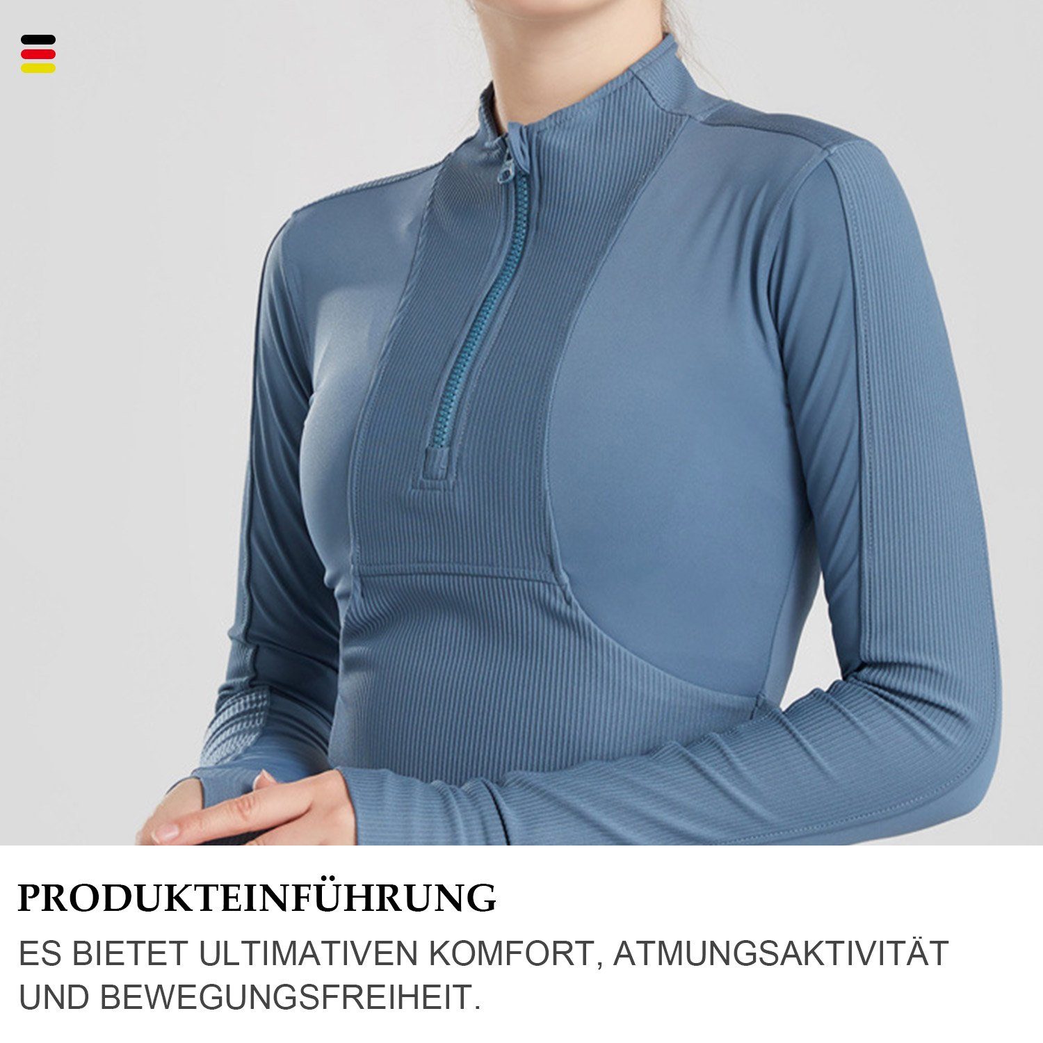 MAGICSHE Funktionsshirt Design Reißverschluss Fitness T-Shirt Halber Damen Sweatshirt Brust Leicht blau Top