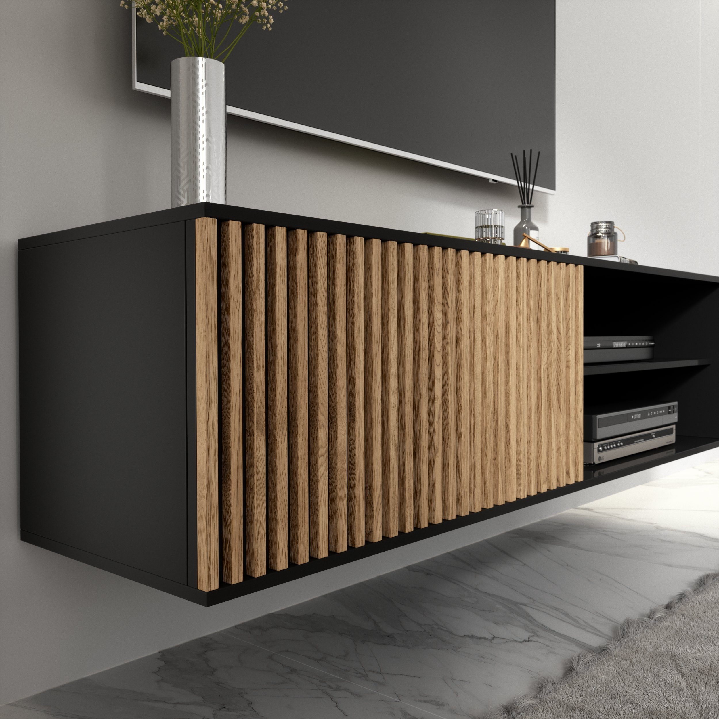MOEBLO TV-Board Meteor (Hängend Lowboard Fernsehtisch TV Bank TV Tisch Fernseher Tisch TV Möbel, wandmontierter Artisan + Schwarz), (HxTxB):40x40x150 cm