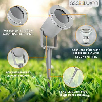 SSC-LUXon LED Gartenstrahler Grauer Gartenstrahler KARI rund mit Kabel und Spiess, IP65 GU10 230V