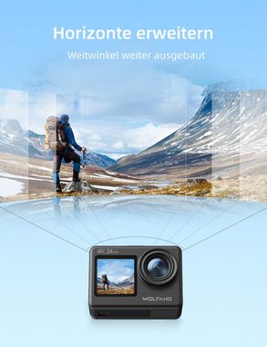 WOLFANG GA200 Action Cam (FULL HD, WLAN (Wi-Fi), 4K 24MP, Dual-Bildschirm, Touch-Screen, 40Mwasserdicht, Externes Ladegerat)