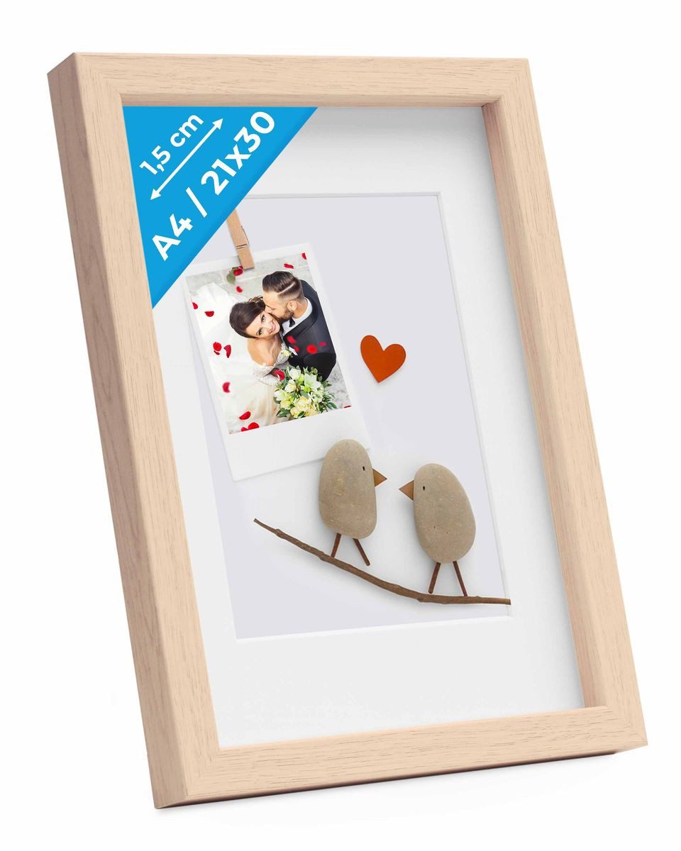 PHOTOLINI Bilderrahmen 3D-Objektrahmen zum Befüllen mit Passepartout und Glasscheibe, für 1 Bilder (1 Einzelrahmen), Rahmen 21x30 cm für Objekte bis 1,5 cm Tiefe zum Basteln & Verschenken