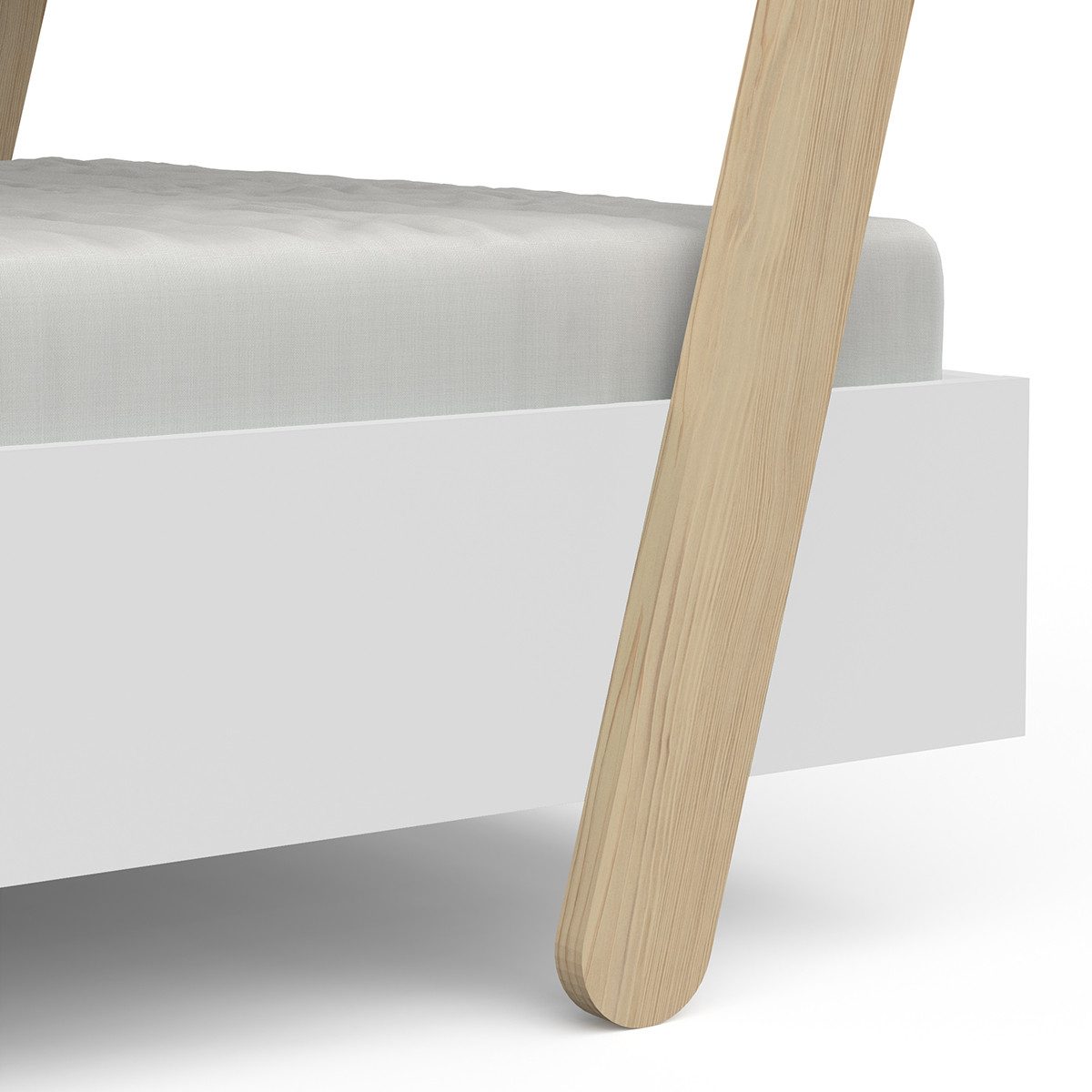 habeig Kinderbett Mini-Lodge Bett mit Dach, 143,6 x 106,5 x 85 cm, Weiß/Naturholz, ohne Matratze und Bettzeug