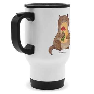 Mr. & Mrs. Panda Thermobecher Otter Blumenstrauß - Weiß - Geschenk, Tasse mit Deckel, niedlich, Ott, Edelstahl, Passt in Autohalter