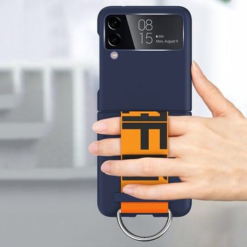 Wigento Handyhülle Für Samsung Galaxy Z Flip4 5G Handschlaufe Kunststoff Silikon Cover Handy Tasche Hülle Etuis Blau