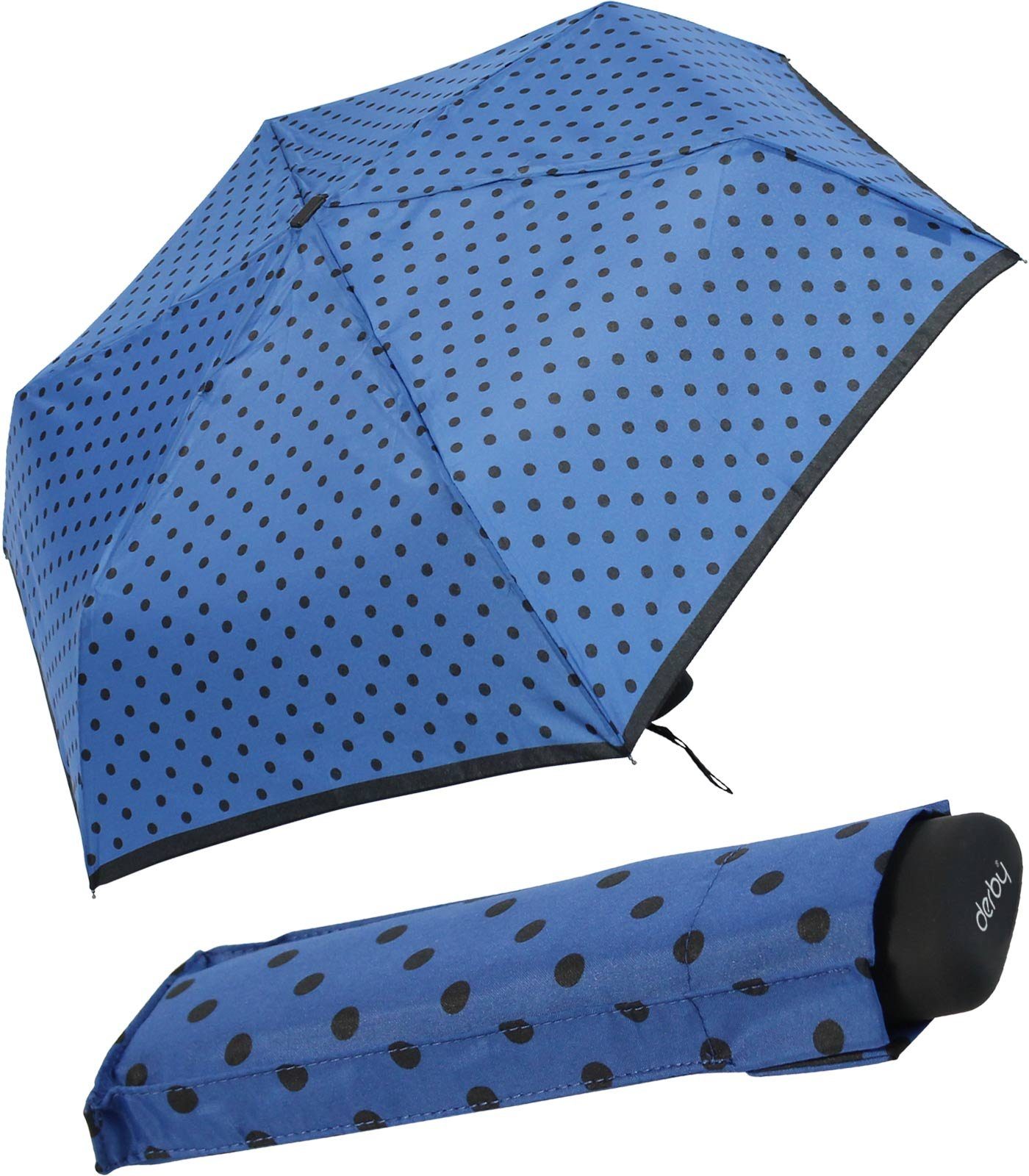 derby Taschenregenschirm ein kleiner, flacher Schirm für Damen, mit modischen Punkten, passt in jede Handtasche