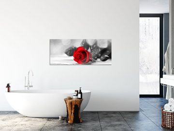 Pixxprint Glasbild Rose auf Holztisch, Rose auf Holztisch (1 St), Glasbild aus Echtglas, inkl. Aufhängungen und Abstandshalter