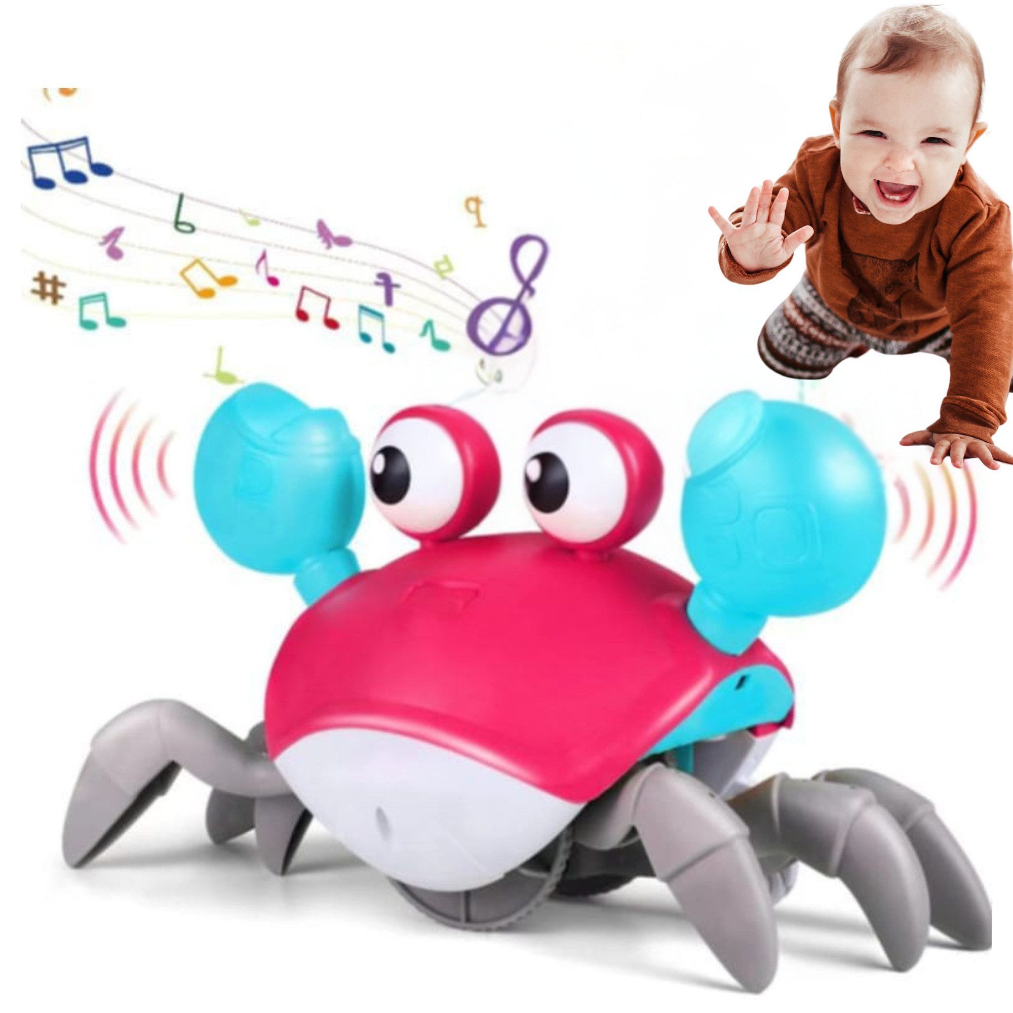 Vivitar Lernspielzeug Krabben-Babypielzeu Interaktives Lernspielzeug für Babys & Kleinkinder (Hand-Auge-Koordination, sensorische Entwicklung und Neugier, 40 Minuten Batterielaufzeit, sicheres ABS-Material), mit LED-Lichtern, Musik, Hindernisvermeidung, flexiblen Krallen