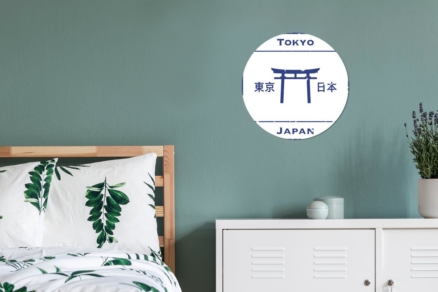 Illustration Rundes 30x30 Wandbild, aus Wohnzimmer, Tokio, einer Wanddekoration Forex, St), cm MuchoWow (1 Briefmarke Kreis Gemälde