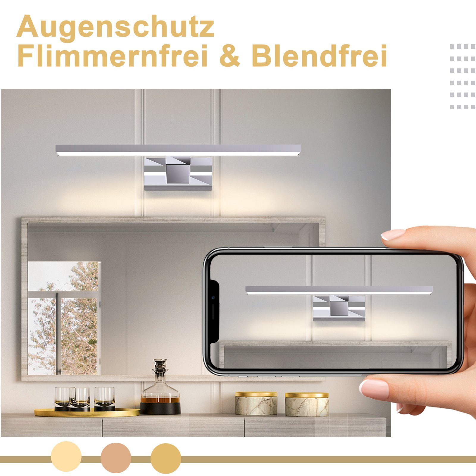 ZMH LED Spiegelleuchte Neutralweiß Spiegellampe - leuchte Chrom Modern, LED fest integriert, Neutralweiß, Modern Neutralweiß 4000K lampe Wandmontage für Keller – Bild 5 von 5