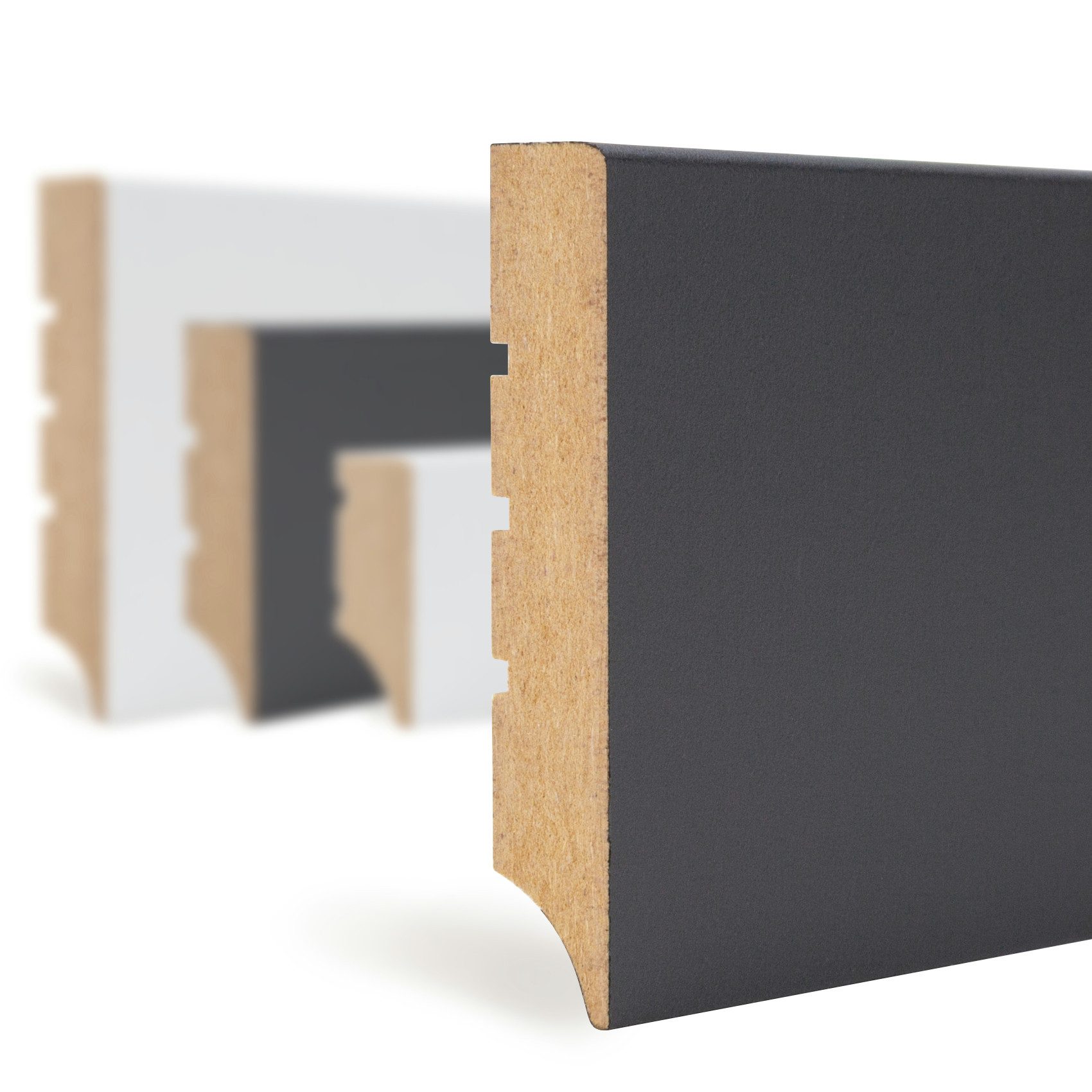 Hexim Sockelleiste, Fußleisten 70x12mm Sockelleisten schwarz MDF foliert, Fußbodenleisten glatt Weimarer Profil Holzfußleisten, 100 Meter / 50 Позволить себе