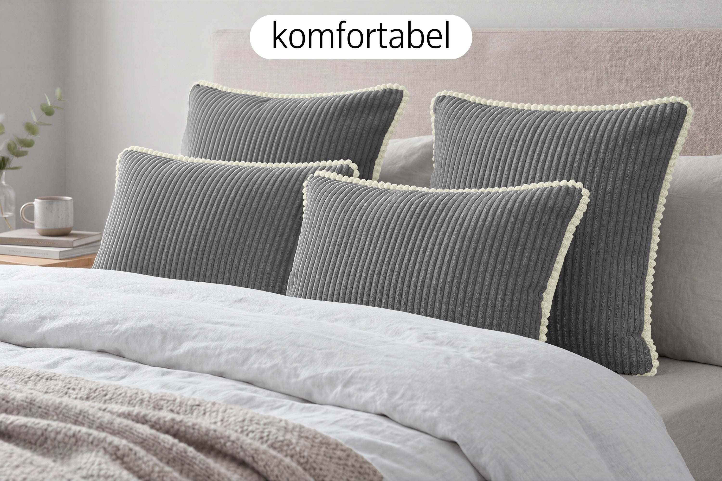 Amilian Dekokissen Sofakissen 4er Set mit Füllung 2x 40x40 cm + 2x 35x45 cm, Hotelverschluss Sofakissen Zierkissen – Bild 4 von 5