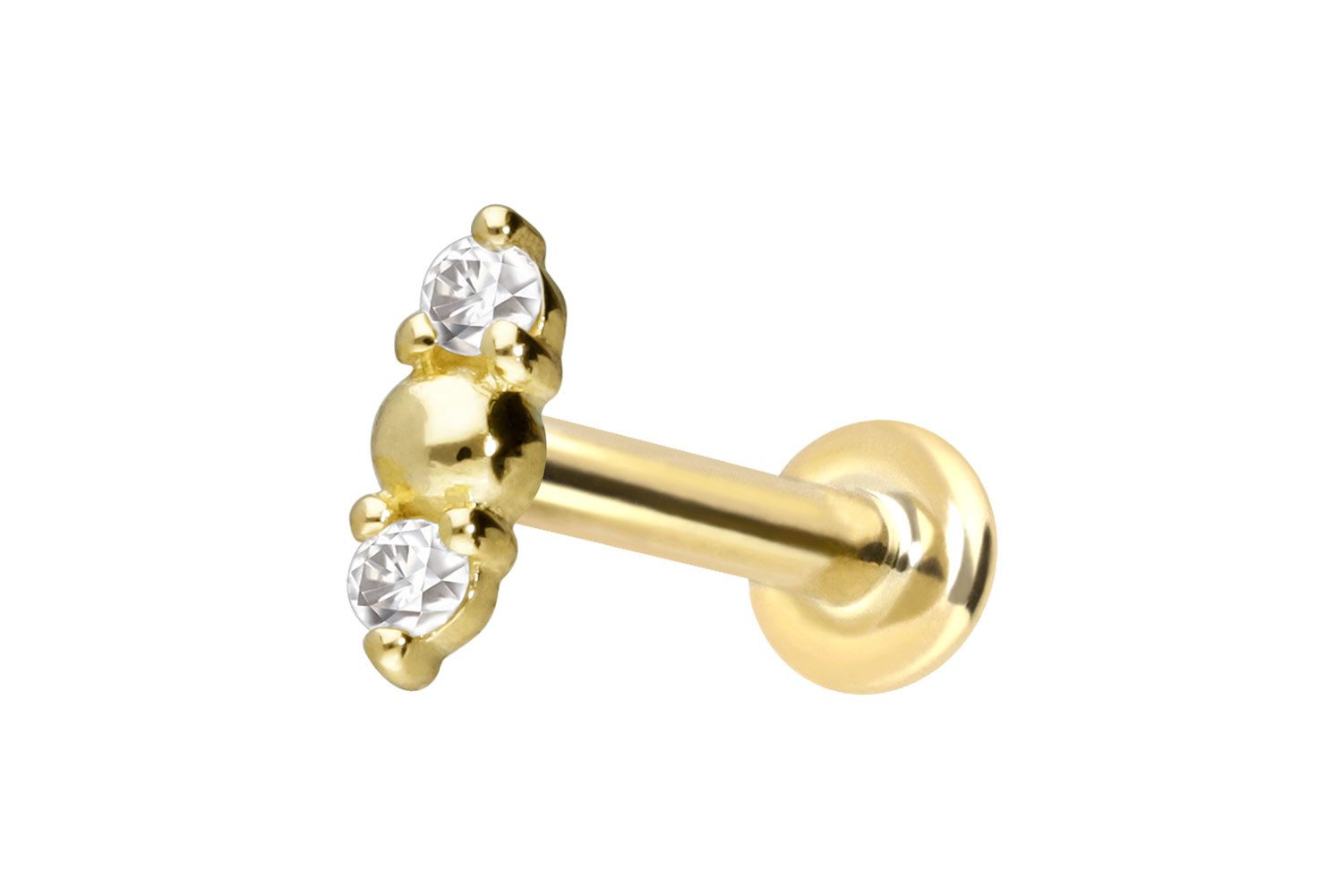 PIERCINGLINE Piercing-Set 14 Karat Gold Labret mit Push Fit 2 MOISSANITE + KUGEL (Labrets, 1-tlg)
