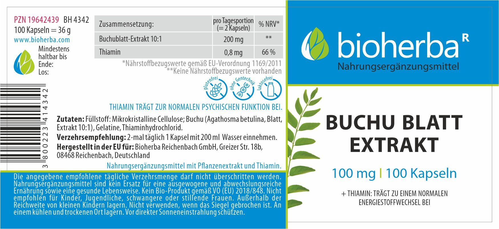 BIOHERBA R Bioherba Buchu Blatt Extrakt 100 mg 100 Kapseln Tropfen, 1 er