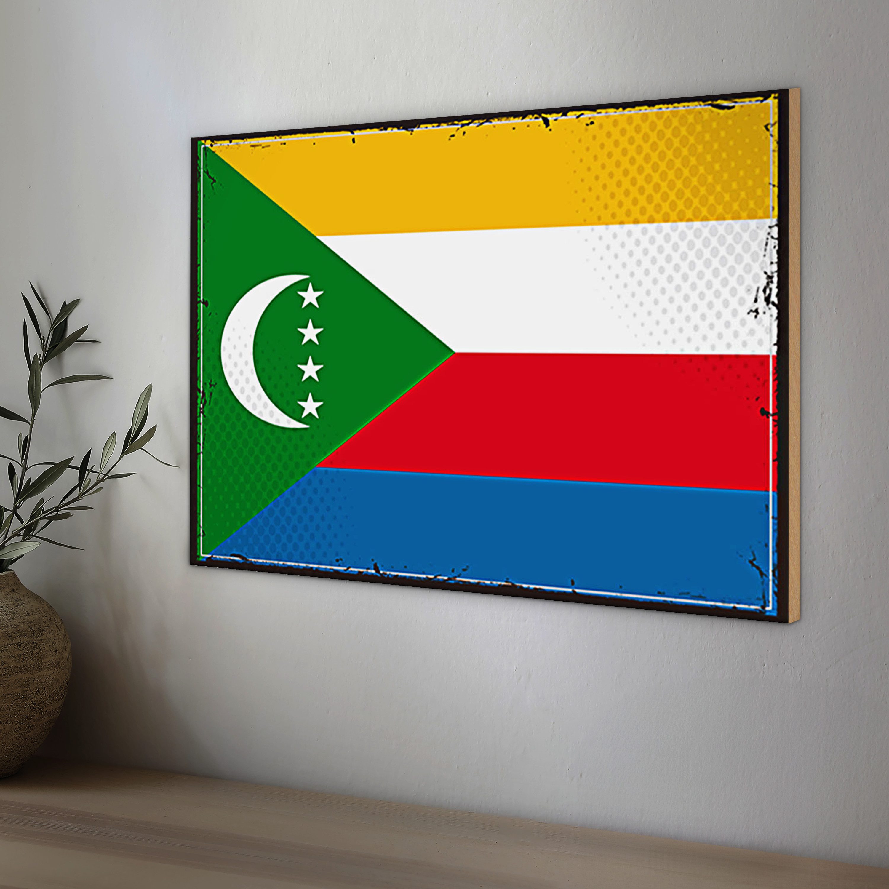 Roomando Holzbild Holzschild Flagge Komoren 30x20cm Retro Flag Comoros