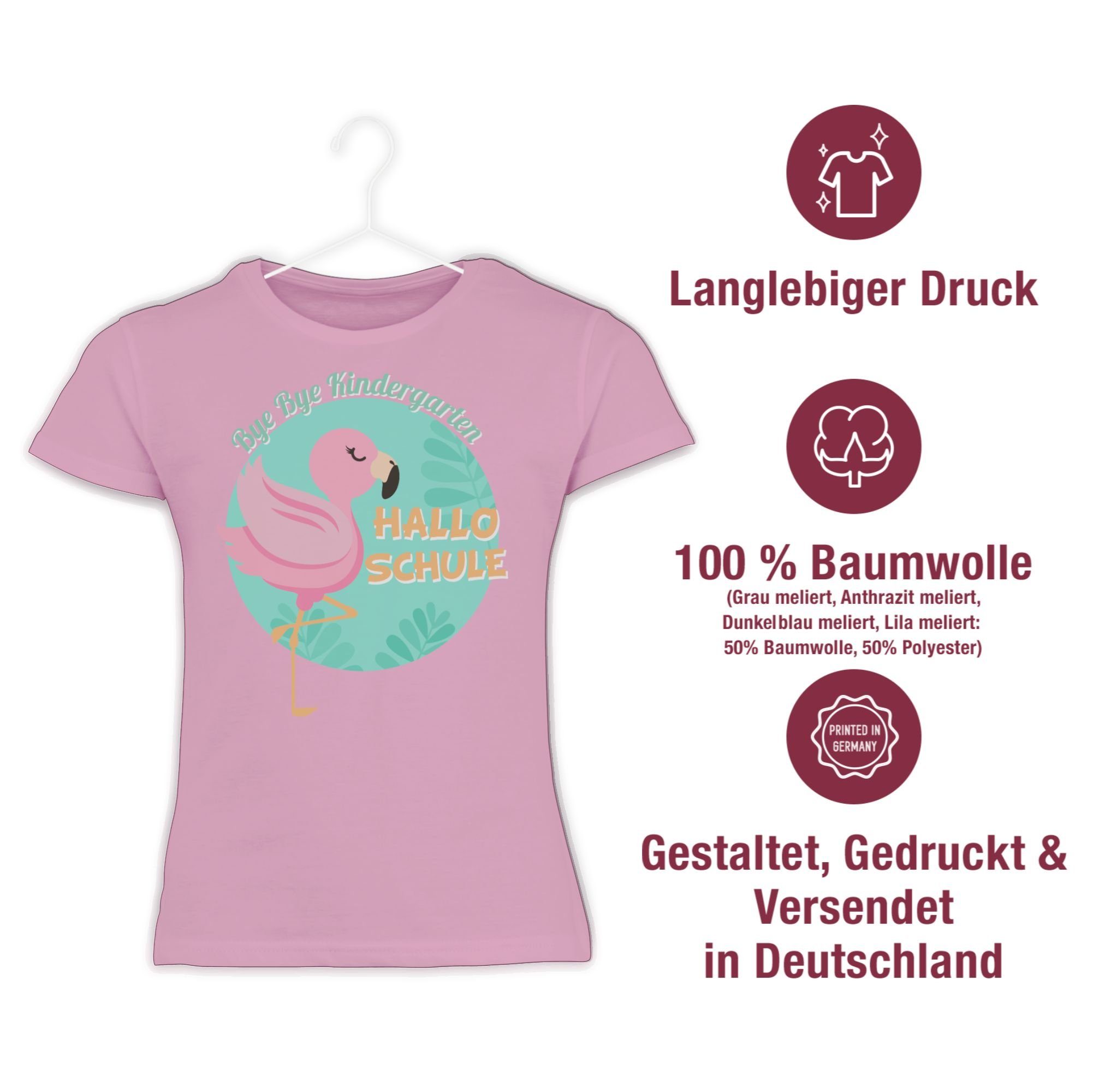 Shirtracer T-Shirt 2 Bye Hallo Bye Rosa Flamingo Kindergarten Mädchen Schule Einschulung