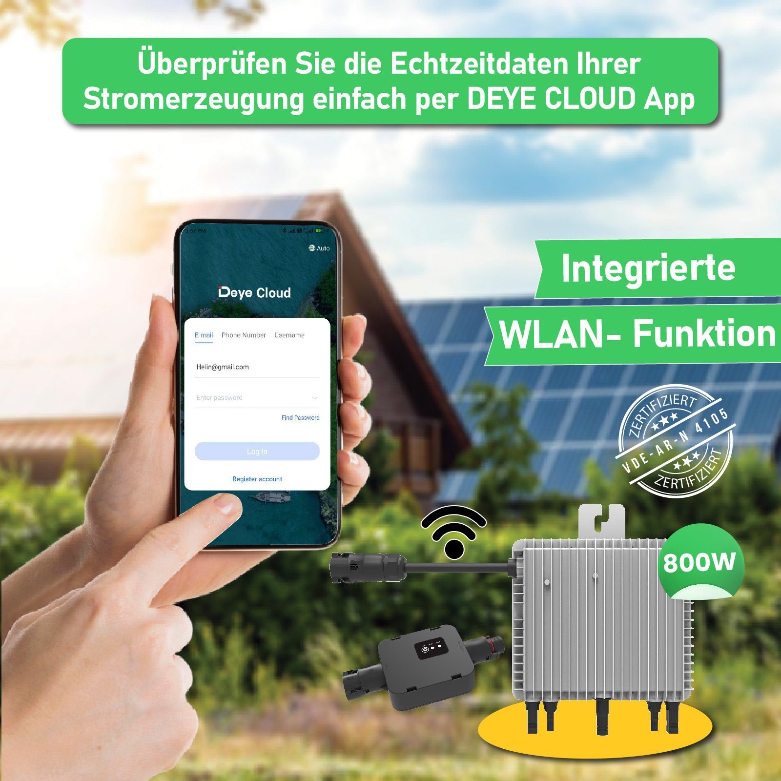 Stegpearl Solaranlage 800W (2x 400W) Wechselrichter Balkongeländer Generation Eckig, Neu 800W Deye mit Balkonkraftwerk Relais Komplettset WIFI