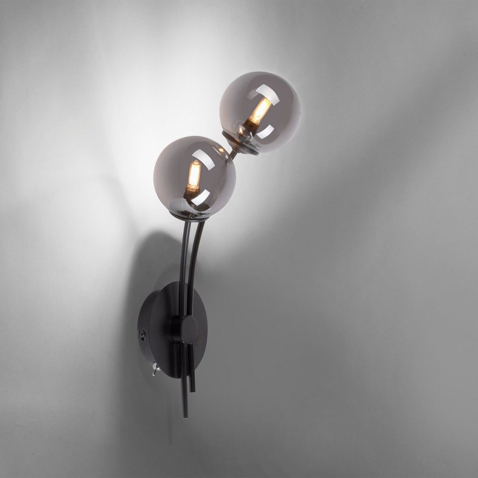 Paul Neuhaus LED Wandleuchte WIDOW, LED wechselbar, Warmweiß, Schalter,  Kippschalter, Schlichte, schwarzes Rauchgläser