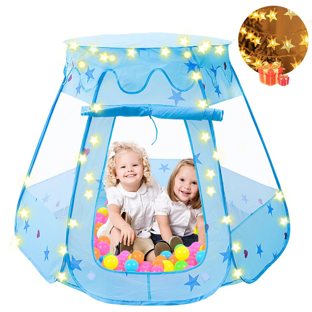 GOOLOO Spielzelt Spielzelt Zusammenklappbares Prinzessinnenzelt Kinderzelt Mit Lichter Mit LED-Schneelichterkette, Oberlicht und Rolltür