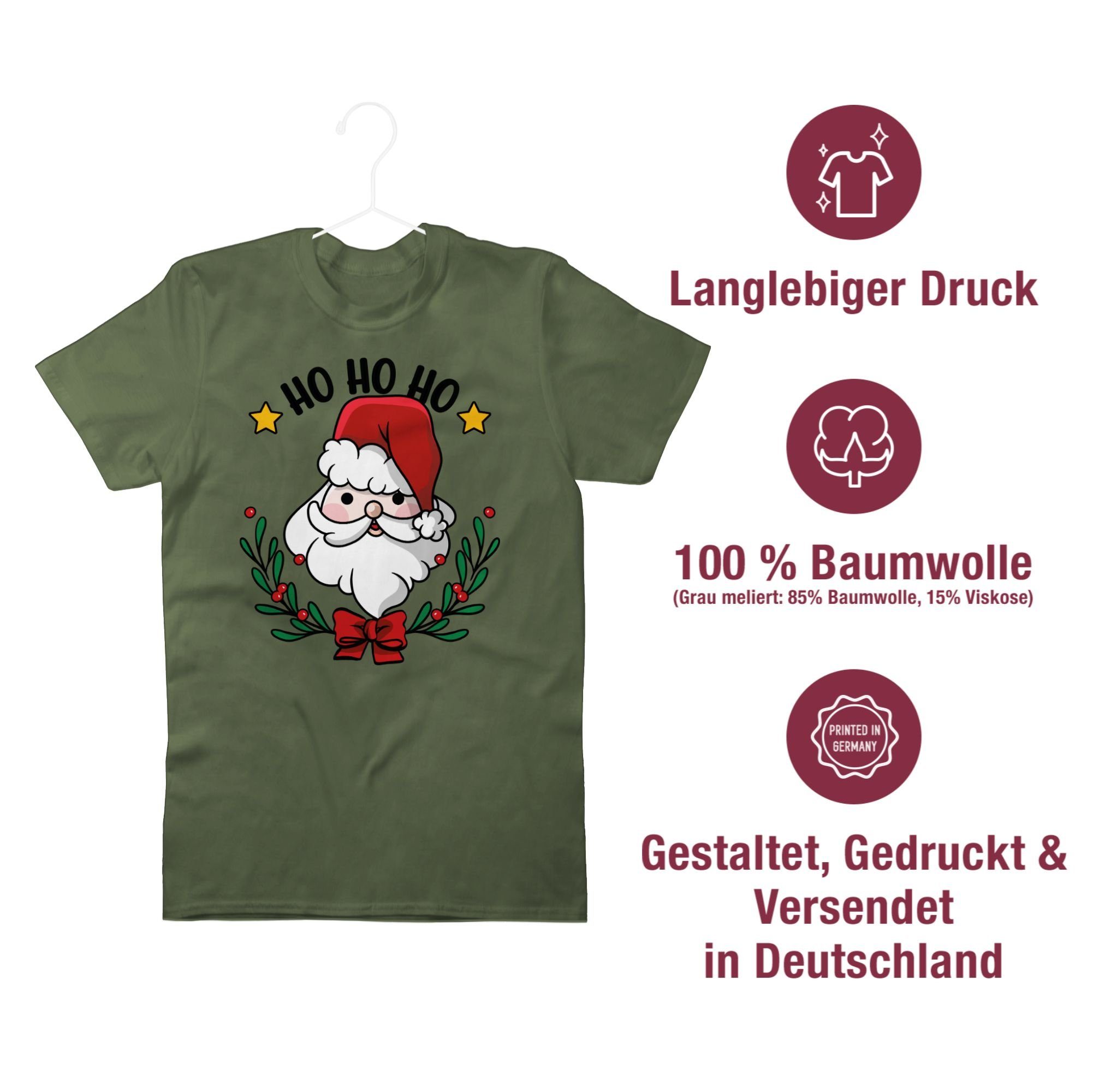 T-Shirt und Weihachten Grün Ho Ho Army Kleidung Ho mit Weihnachtsschmuck Shirtracer 02 Weihnachtsmann