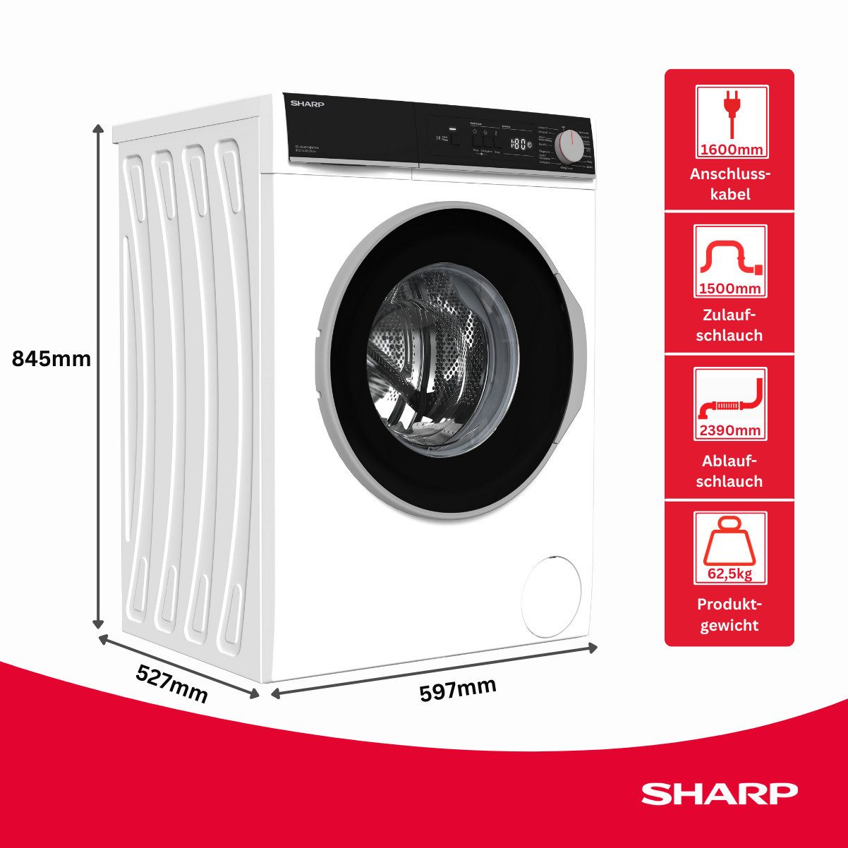 Sharp Waschmaschine ES-NFA814BW1NA-DE, 8 kg, 1400 U/min