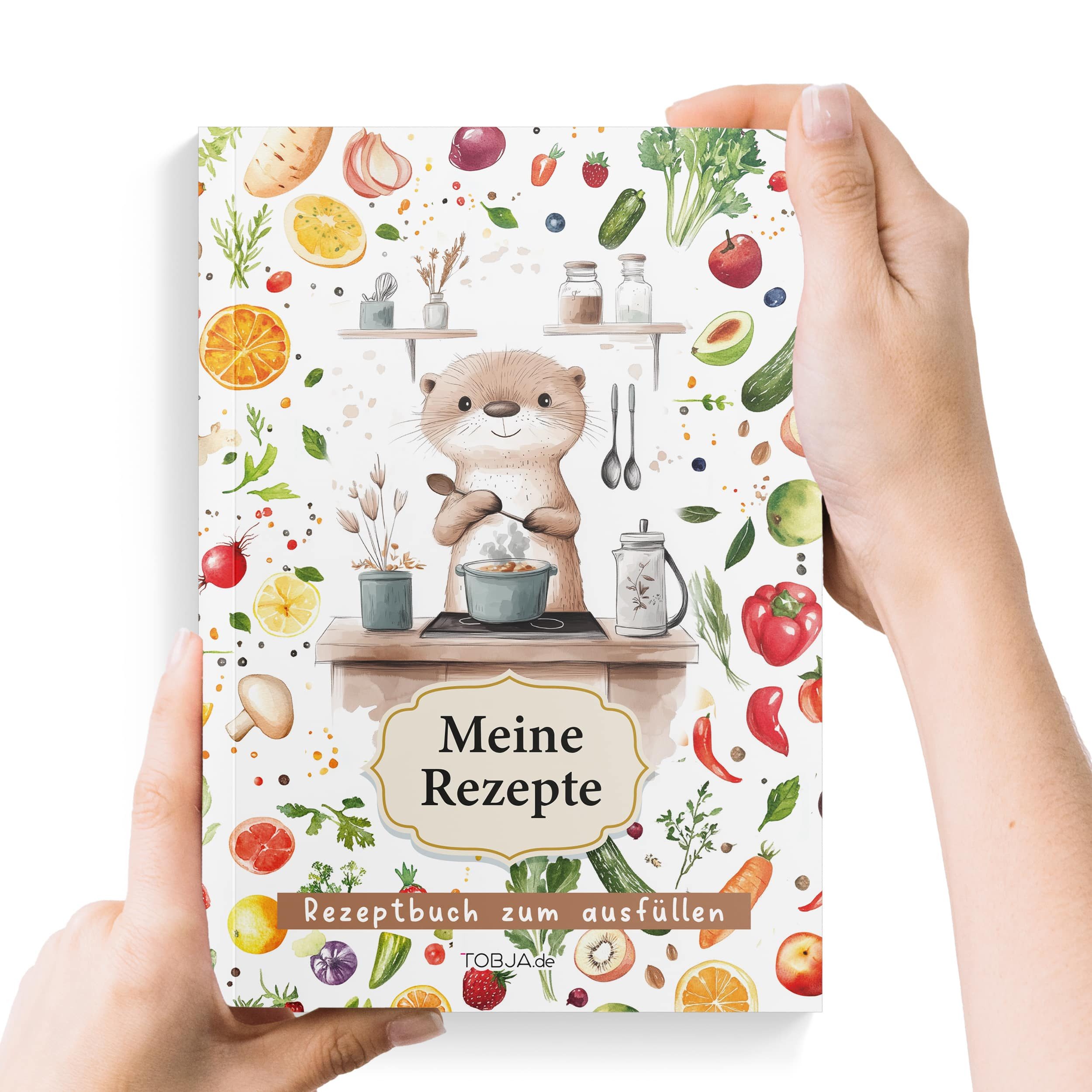 TOBJA Notizbuch Rezeptbuch zum selberschreiben DIN A5 Otterliebe, Saisonkalender, Register, Buchklappen, Leseband – Rezepte