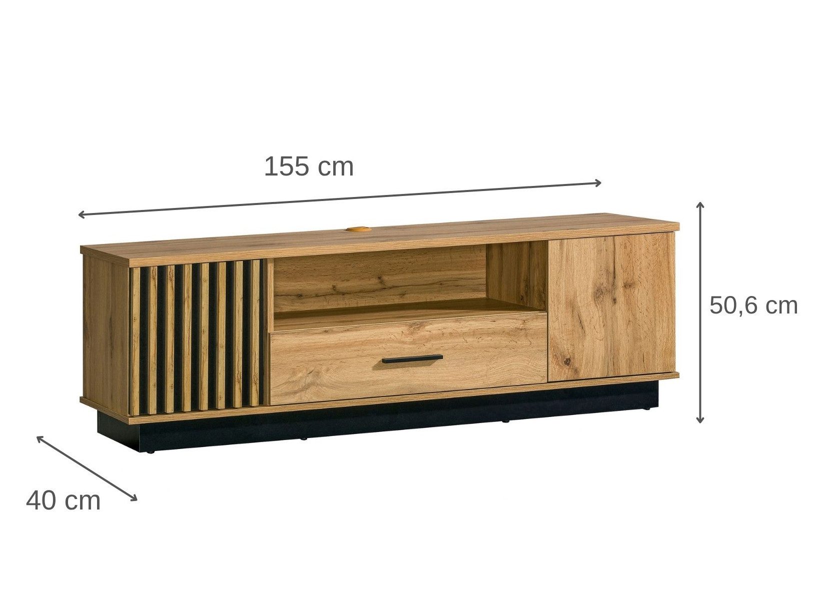 Beautysofa TV-Regal mit Schublade 155cm LAMELO, moderner TV-Schrank, zweitürig mit Stauraum – Bild 3 von 5