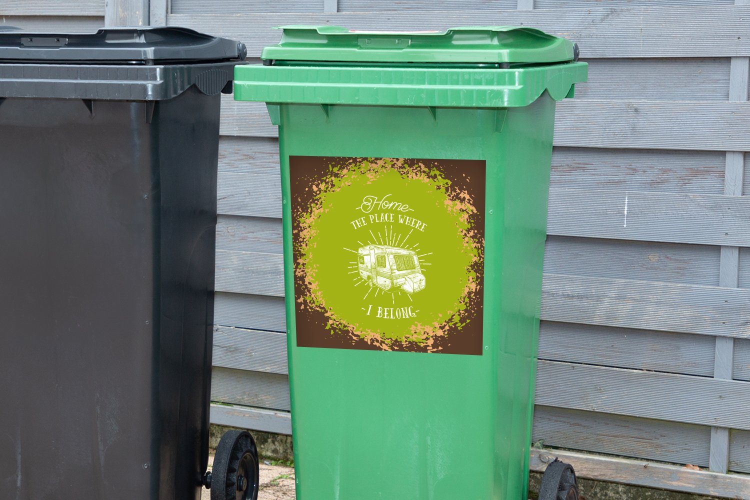 Sticker, - - St), (1 Mülltonne, MuchoWow Container, Vintage Mülleimer-aufkleber, Wohnwagen Wandsticker Abfalbehälter Grün