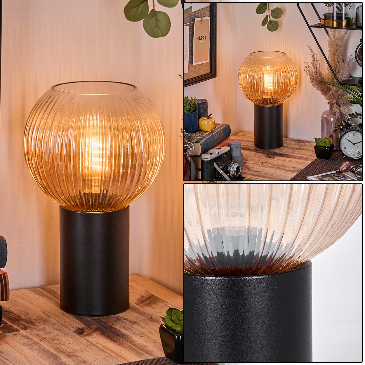 hofstein Tischleuchte Tischlampe aus Metall/Riffelglas in günstig online kaufen