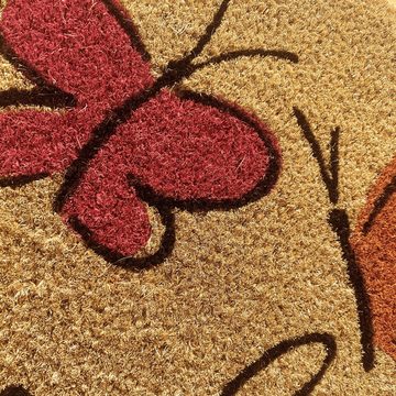 Fußmatte Kokos Schuhabtreter mit bunten Schmetterlingen rot orange, Carpetia, Rechteckig