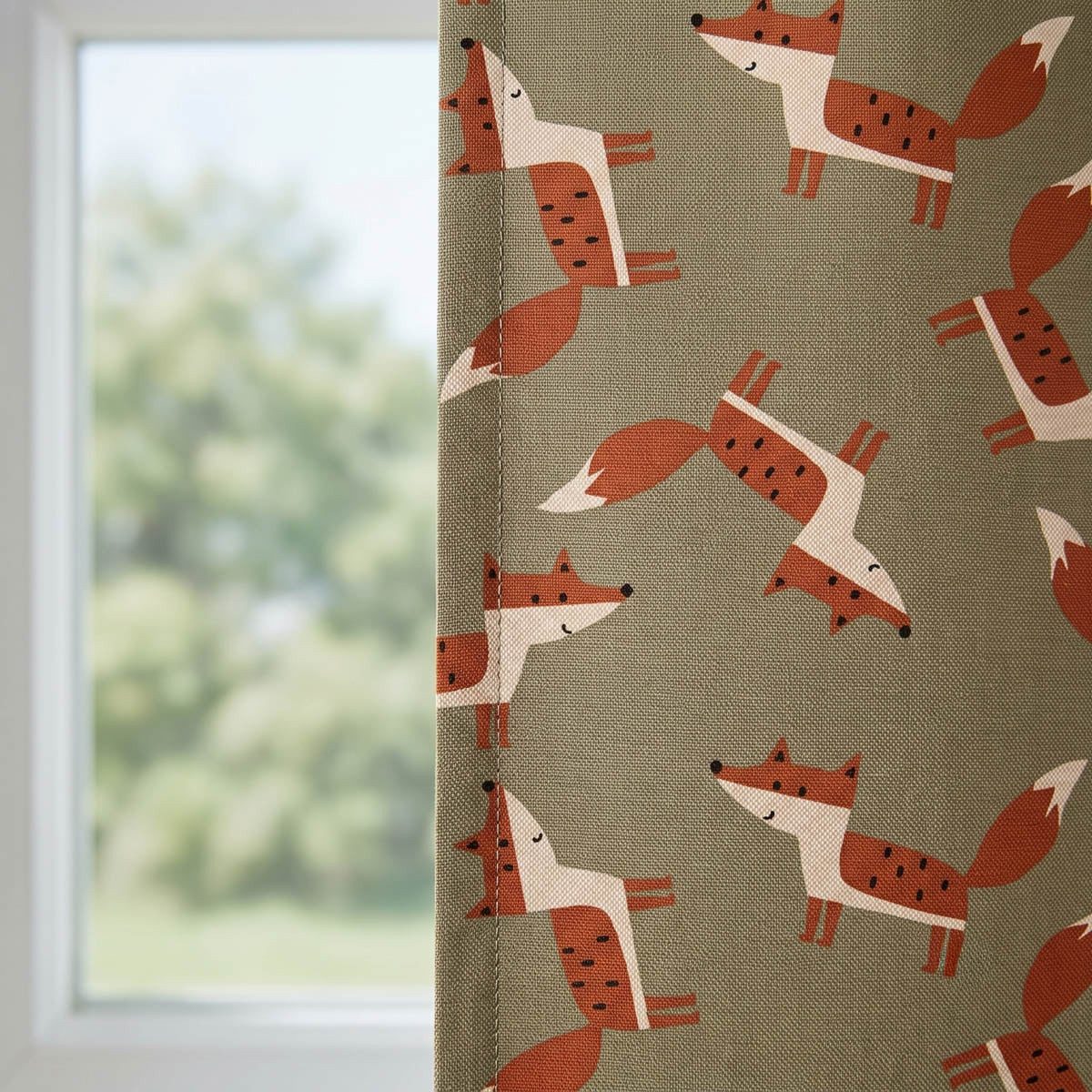 SCHÖNER LEBEN. Vorhang Vorhang Leinenlook Füchse grün braun 245x130cm, Smokband, blickdicht, Baumwolle, aus recyceltem Material