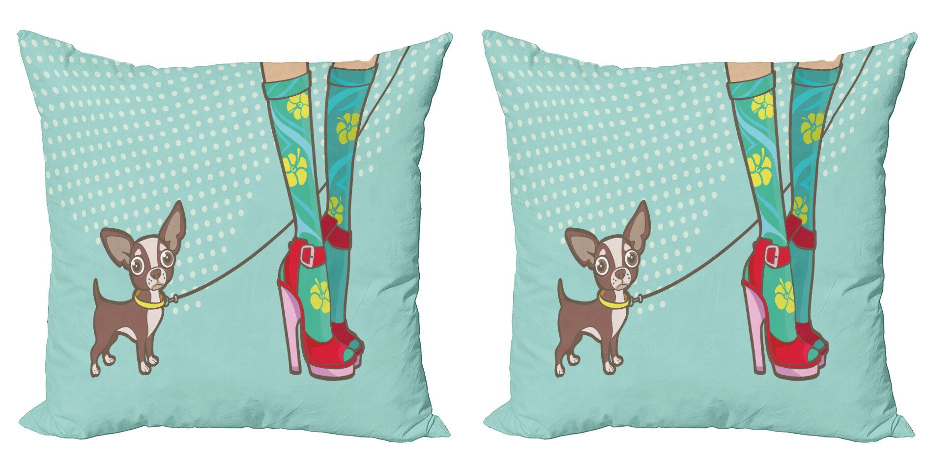 Abakuhaus Kissenbezüge Modern Accent Doppelseitiger Digitaldruck, (2 Stück), High Heels Lustige Socken Heels Welpen