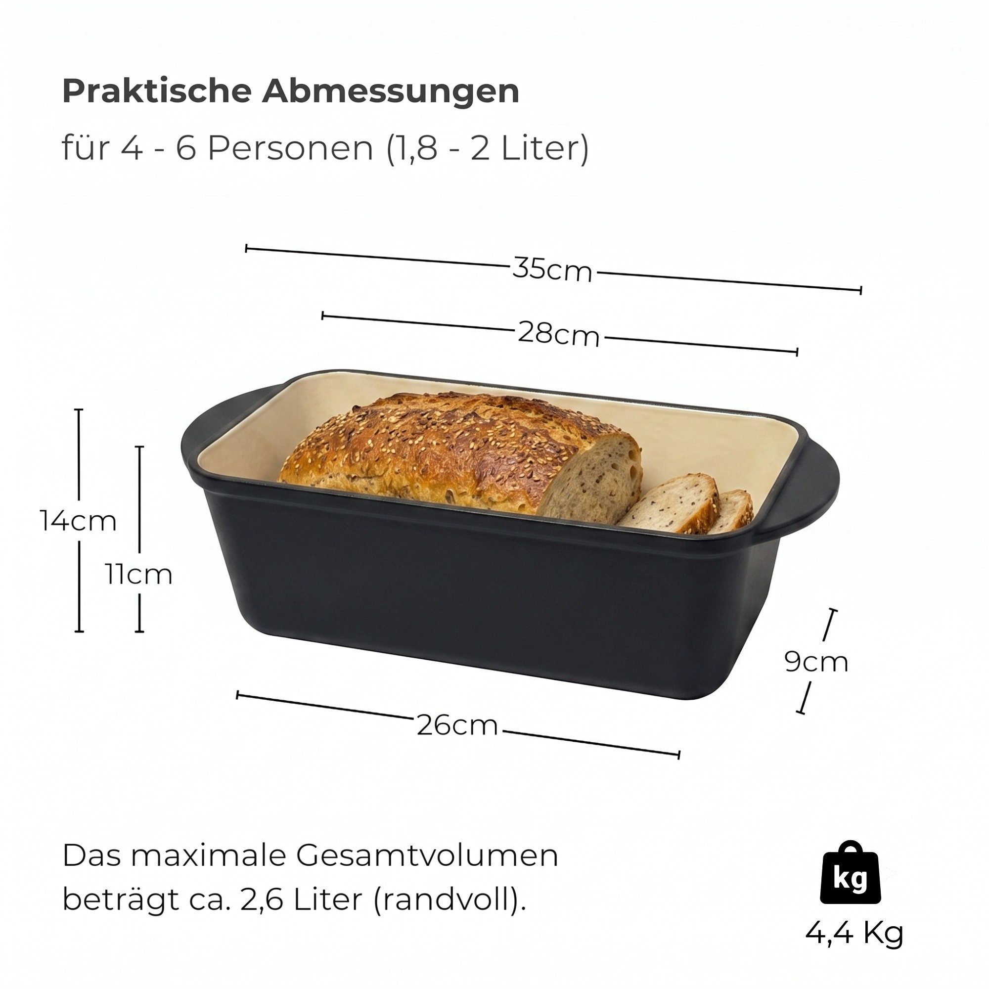 osoltus Kochtopf osoltus Brotback Kastenform Set Gusseisen Topf 29cm 2,6 Liter – Bild 3 von 5
