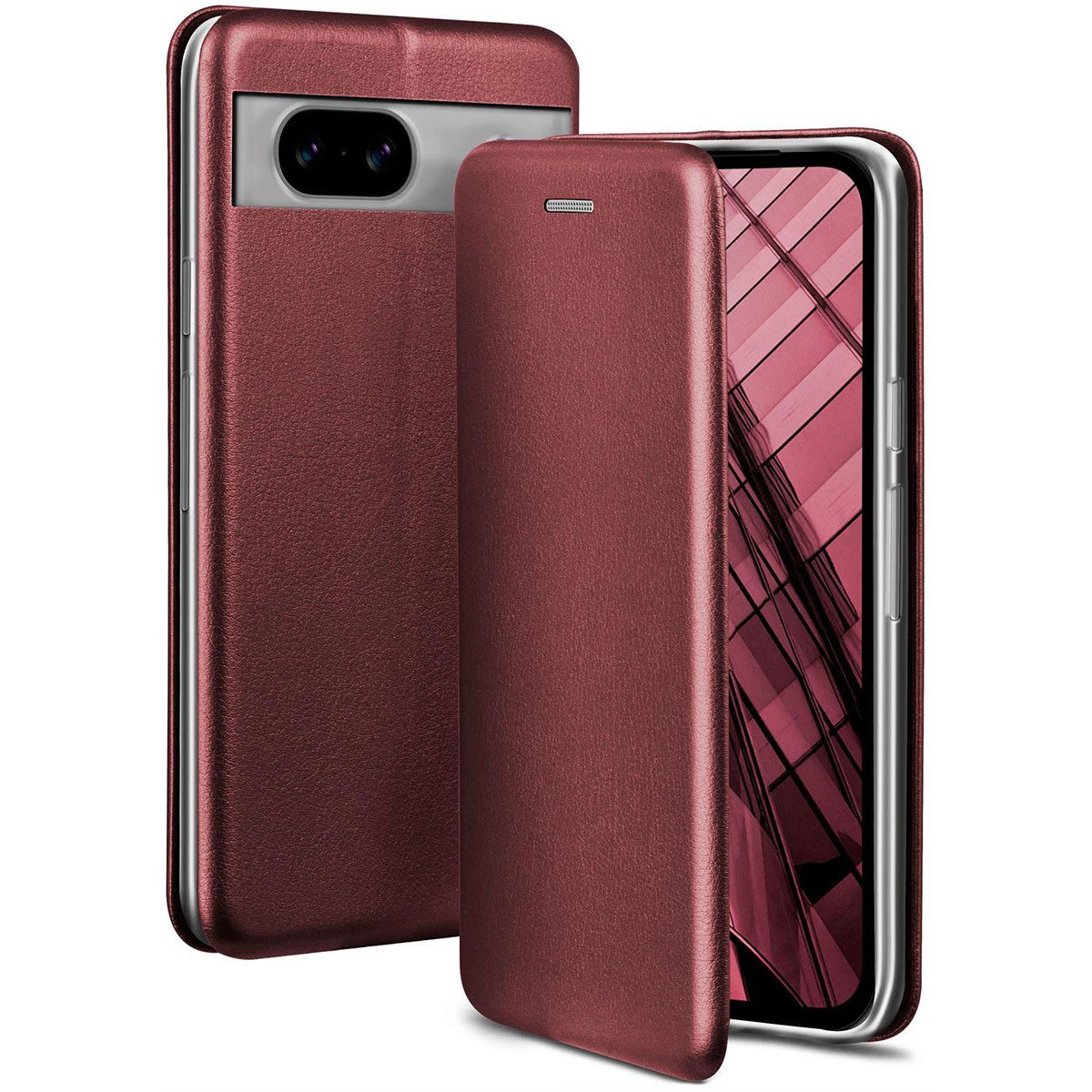 ONEFLOW Handyhülle für Google Pixel 8a Premium Hülle Business Cover Rot 6,1 Zoll, 360 Grad Schutzhülle Flip Case Etui Klapphülle Dünn Leder Handy Tasche