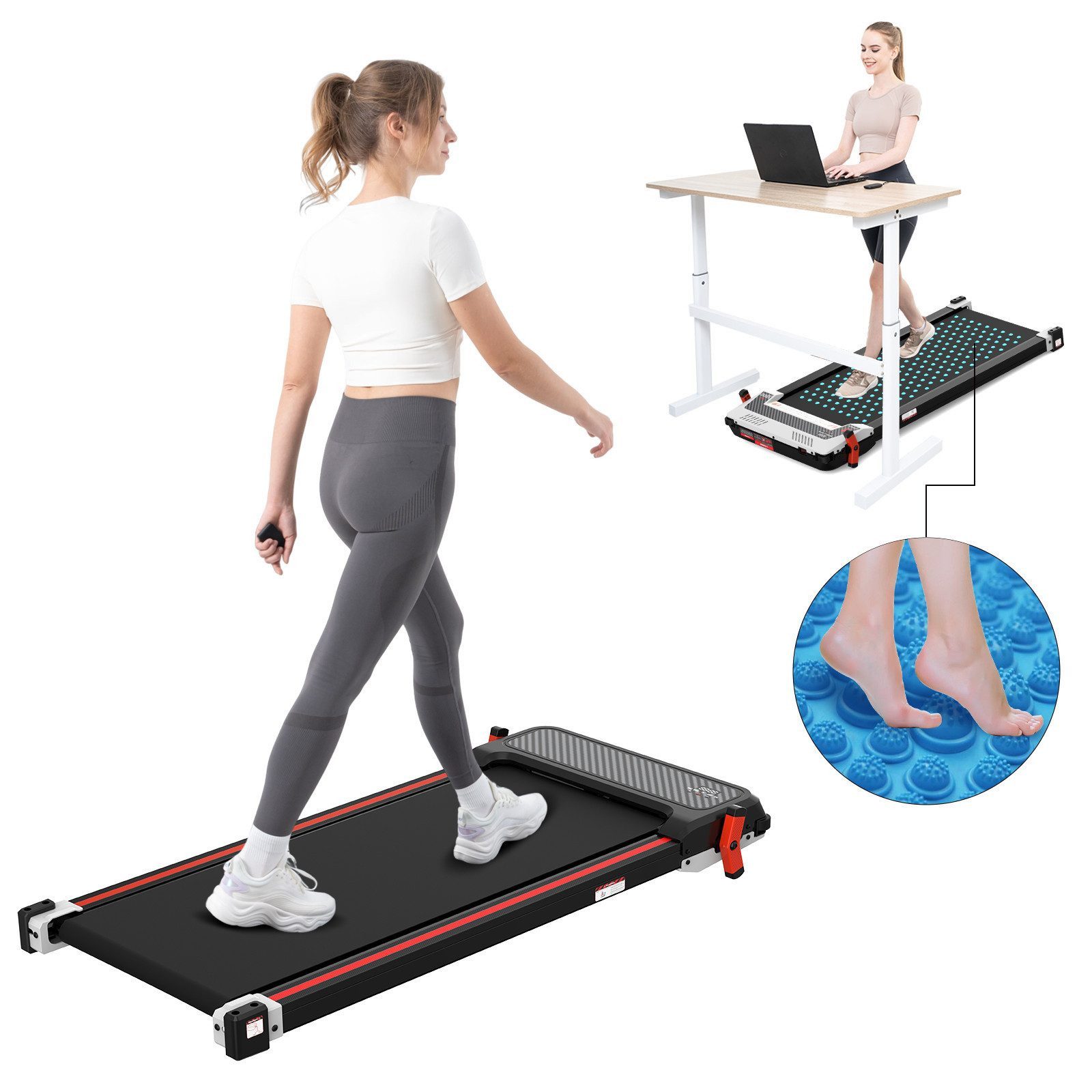 LIKESPORTING Laufband zu Hause,Walking Pad 6/8/10 km/h, leiser Motor, Fernbedienung, 40*100cm Laufbereich, Max 6 km/h,mit Steigung & Fußmassagefunktion