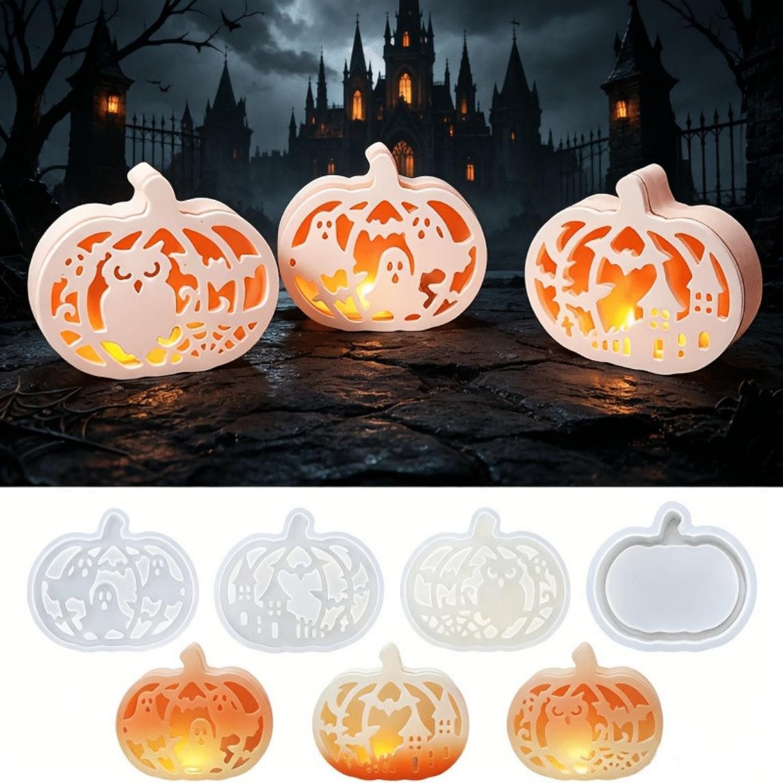 Bomiclss Silikonform 4 Stück Silikonform kürbis,Gießformen Silikon Halloween für DIY Kürbis, (4-tlg)