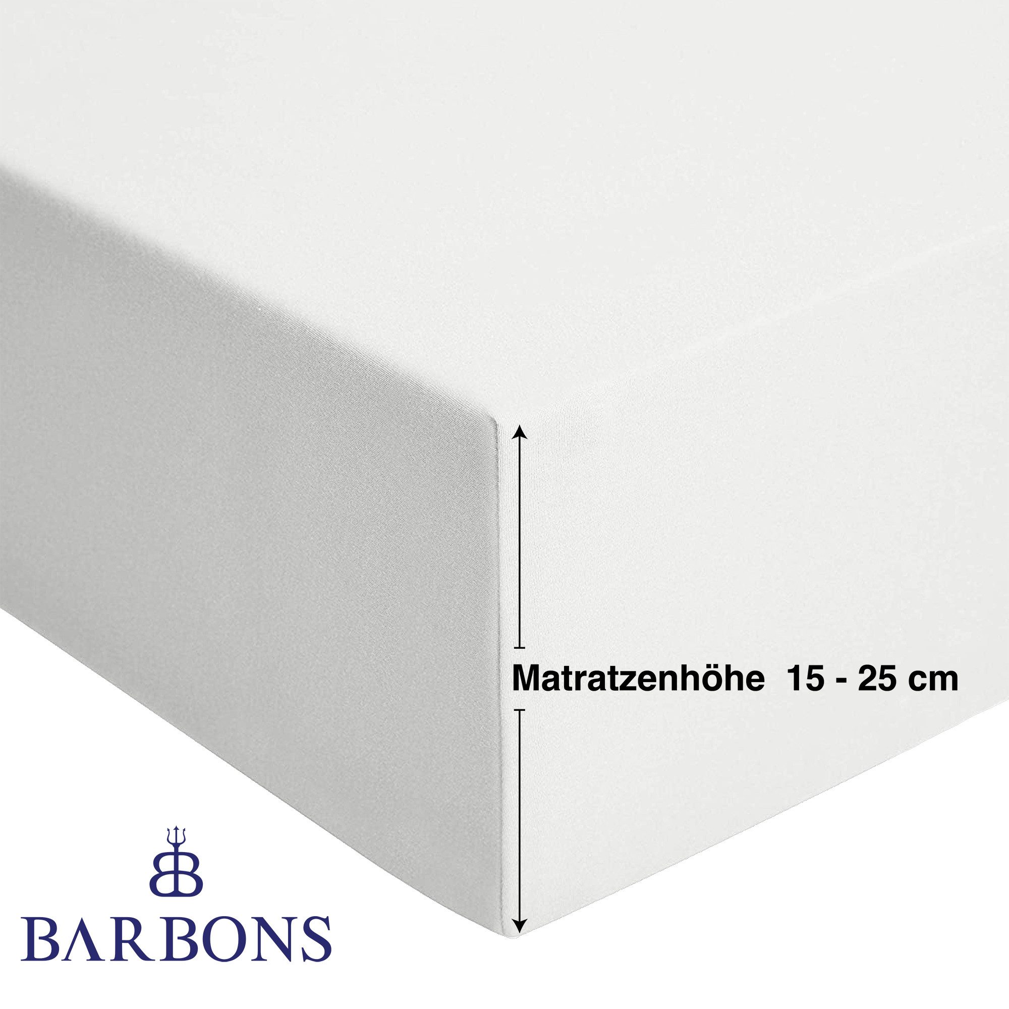 BARBONS Spannbettlaken Jersey Bettlaken, 145 g/m² Spannbetttuch, bis zu 25cm Höhe, Topper, Jersey aus 100% Baumwolle, Gummizug: rundum, (1 Stück), Rundumgummi, Atmungsaktiv