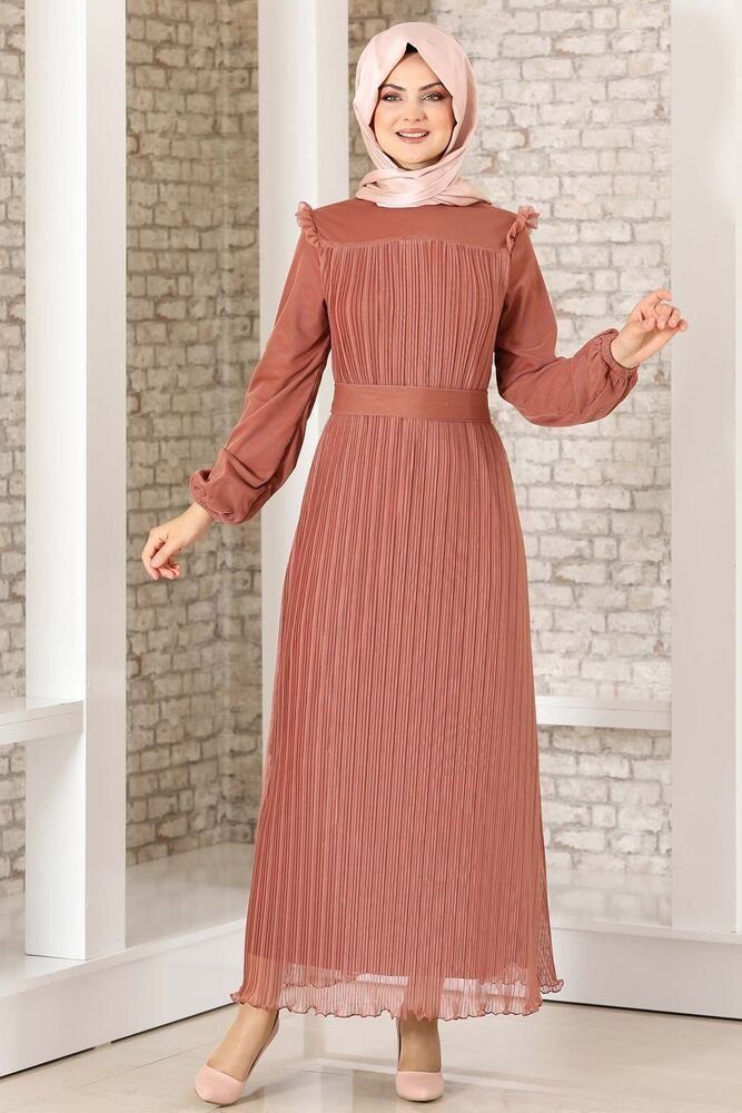 Abendkleid Damen Kleid elegant mit Passe und Faltendetail - Modest Fashion