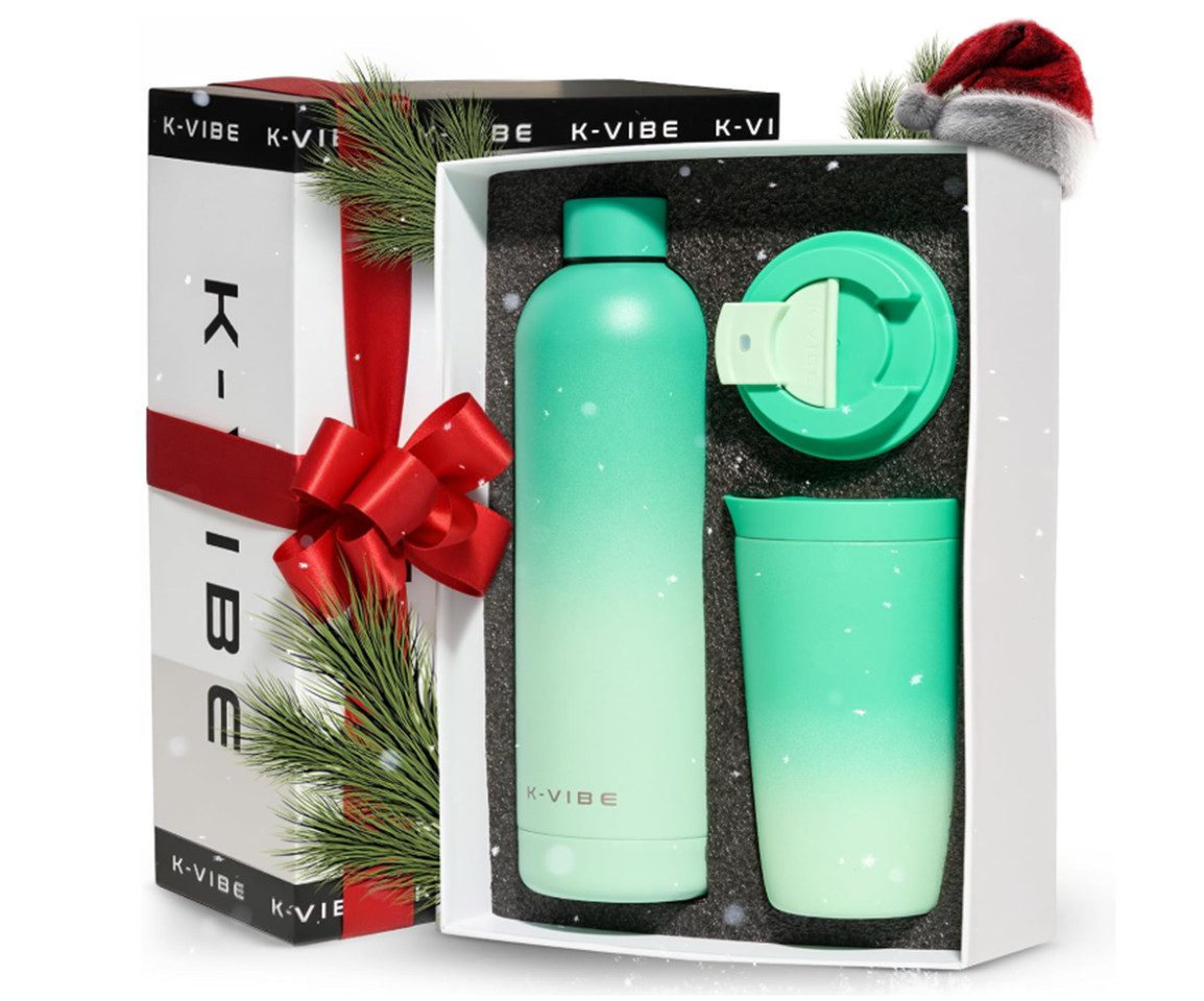TSE Thermobecher K-VIBE Thermobecher 350ml mit Edelstahlflasche Geschenkset BPA-frei