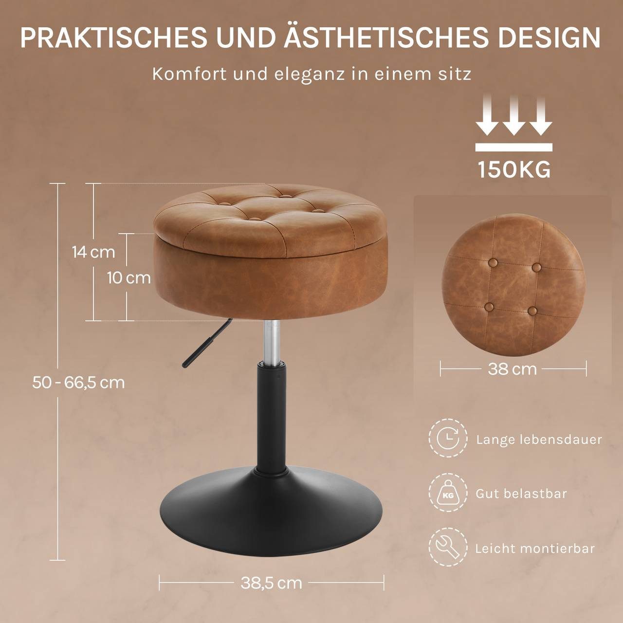 Woltu Drehhocker (1 St), Barhocker mit Stauraum drehbar höhenverstellbar