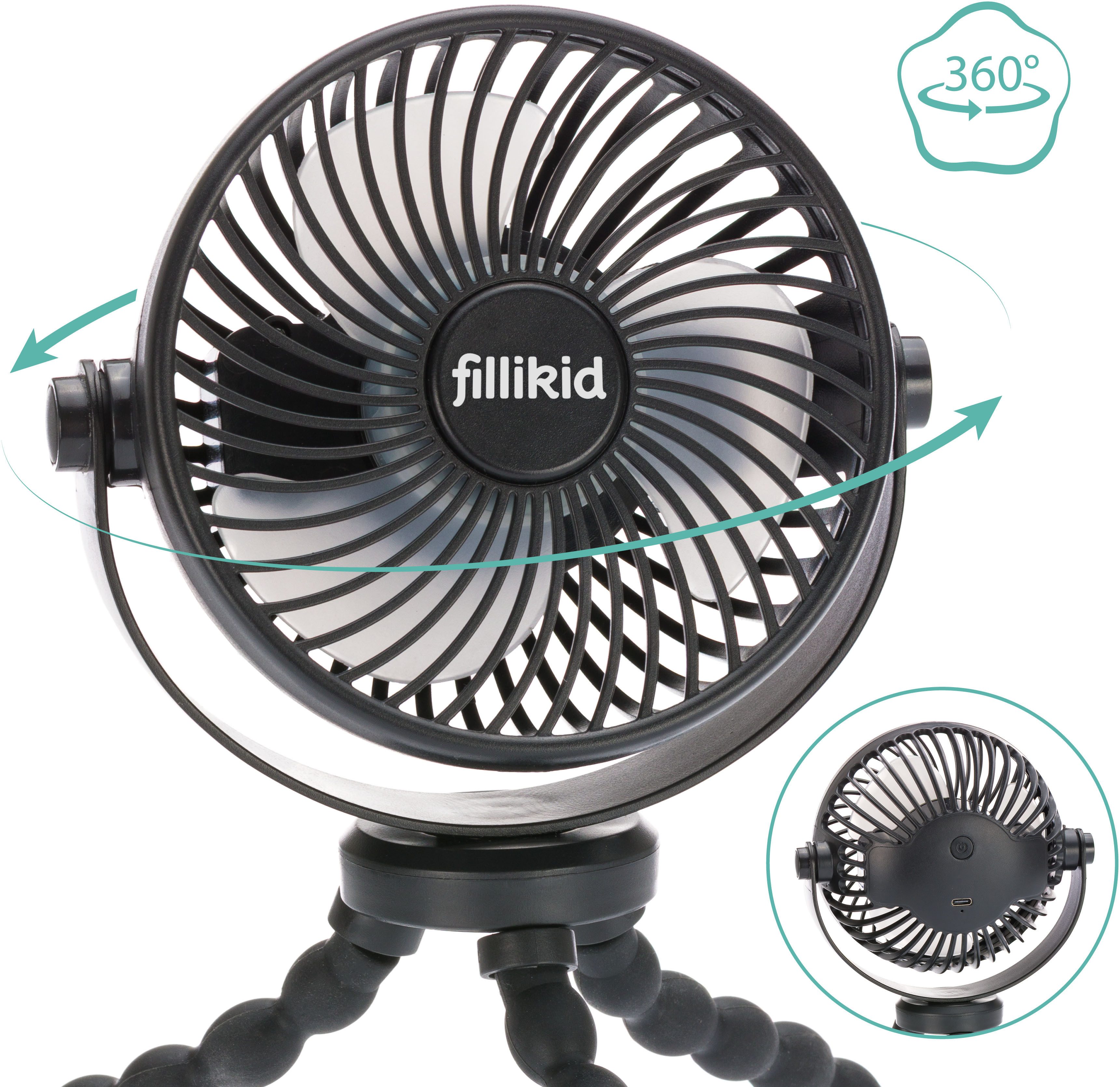 Fillikid Mini USB-Ventilator Breeze, für Kinderwagen, Bett, Autositz, Tisch u. v. m.